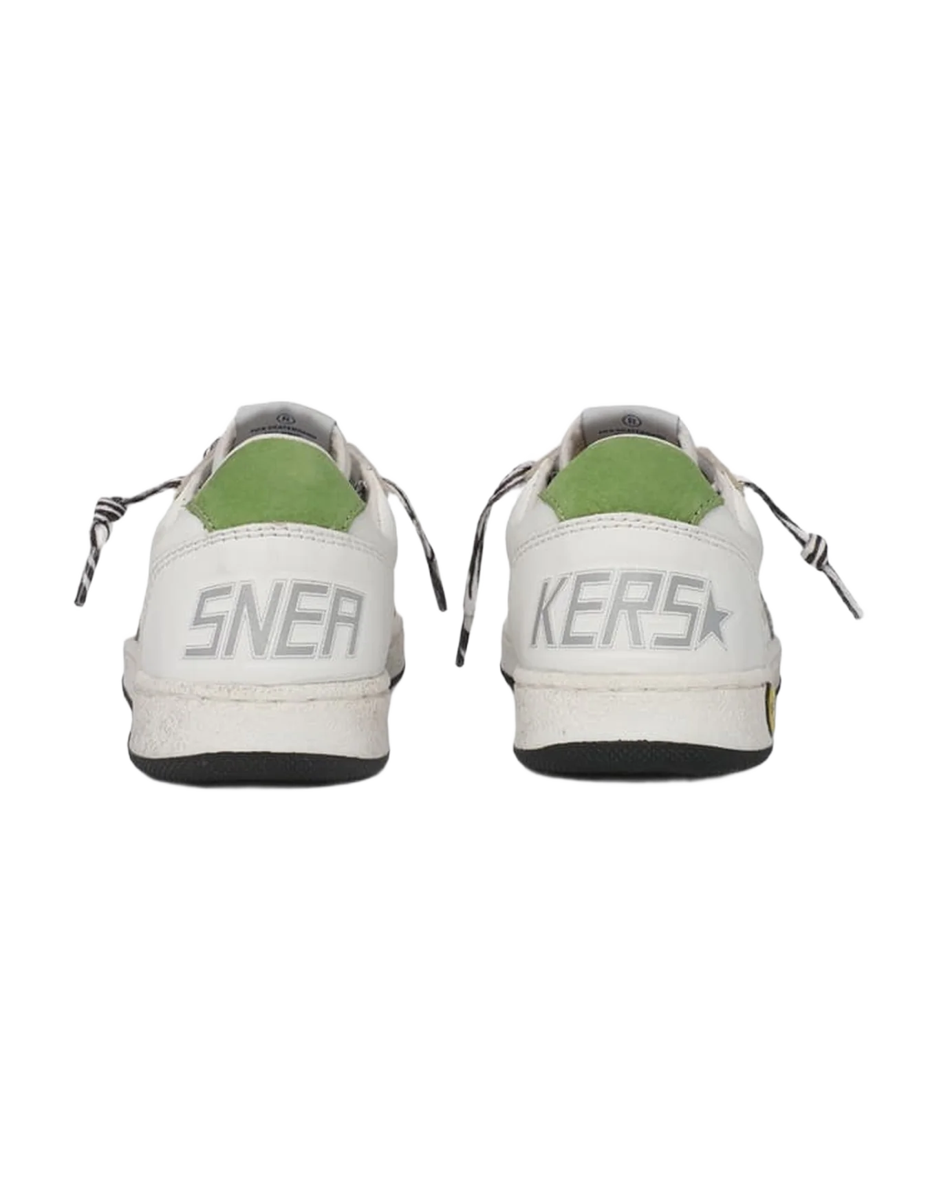 Kids | Ball Star Sneakers with Zebra-Print Laces & Star with Silver Glitter | White x Silver x Green - Image 3