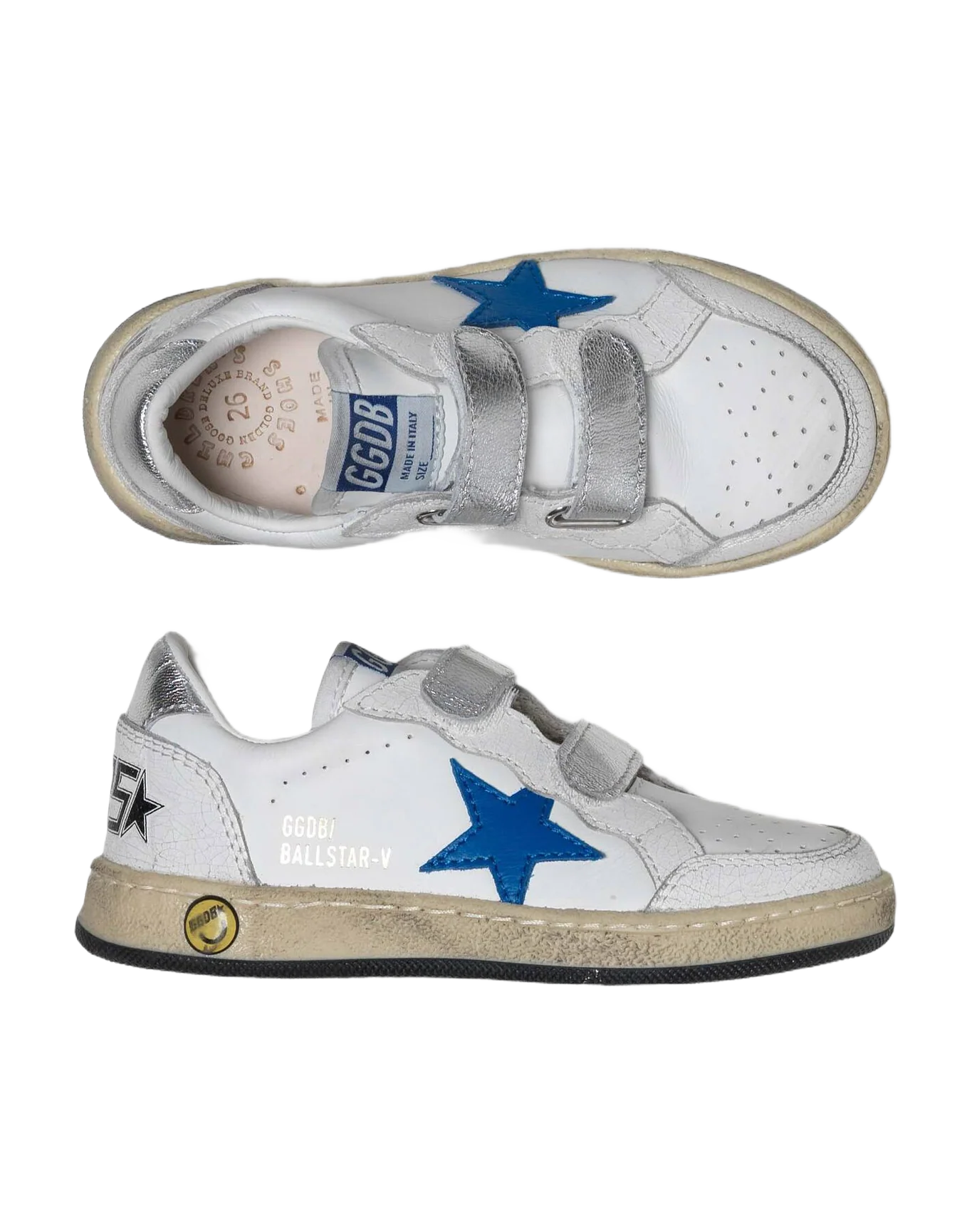 Kids | Ball Star Young Sneakers White Nappa Leather with Blue Leather Star & Silver Heel Tab - Image 2