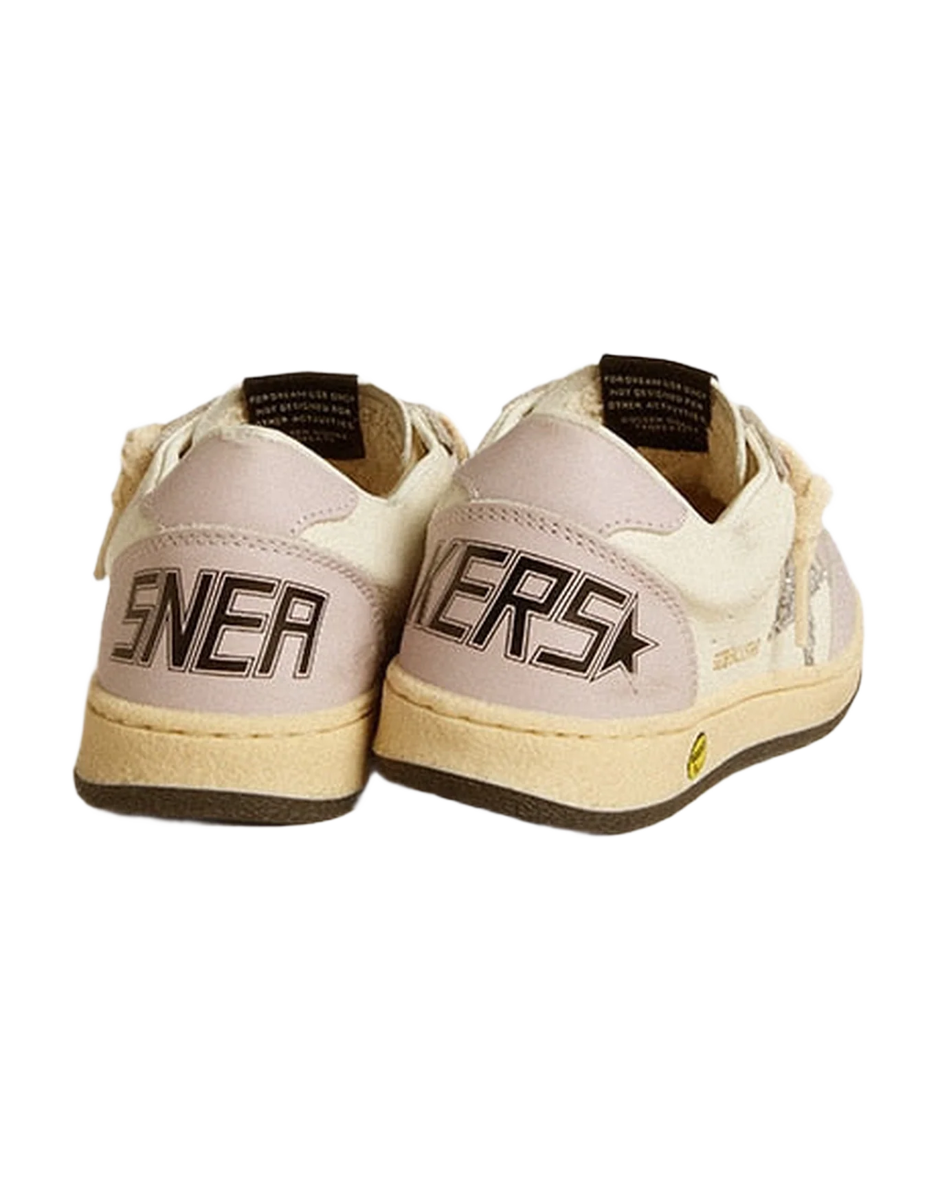 Kids | Ball Star Young White & Lilac Nappa with Leather Toe & Heel & Silver Glitter Star | White x Lilac x Silver - Image 2