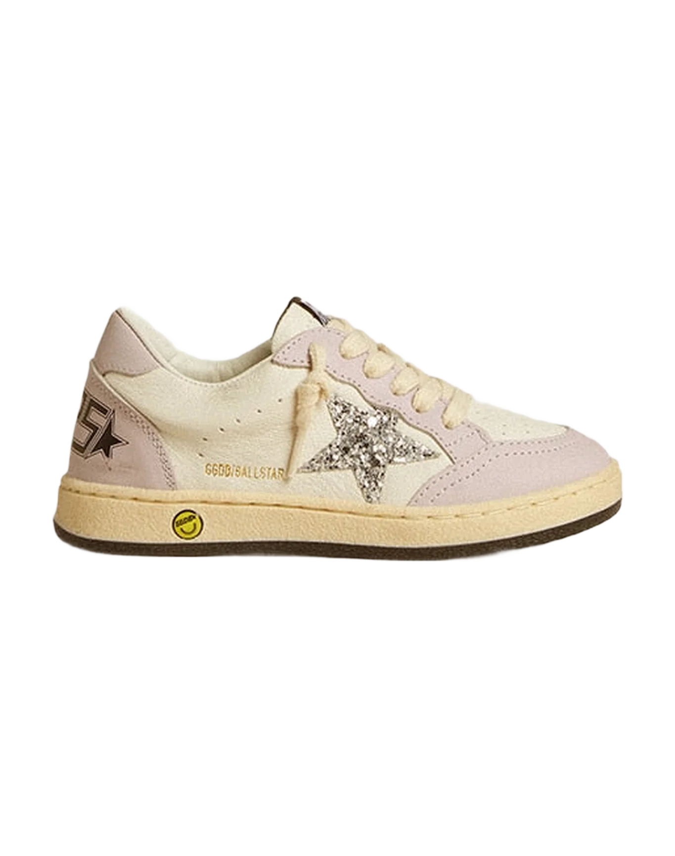 Kids | Ball Star Young White & Lilac Nappa with Leather Toe & Heel & Silver Glitter Star | White x Lilac x Silver - Image 3