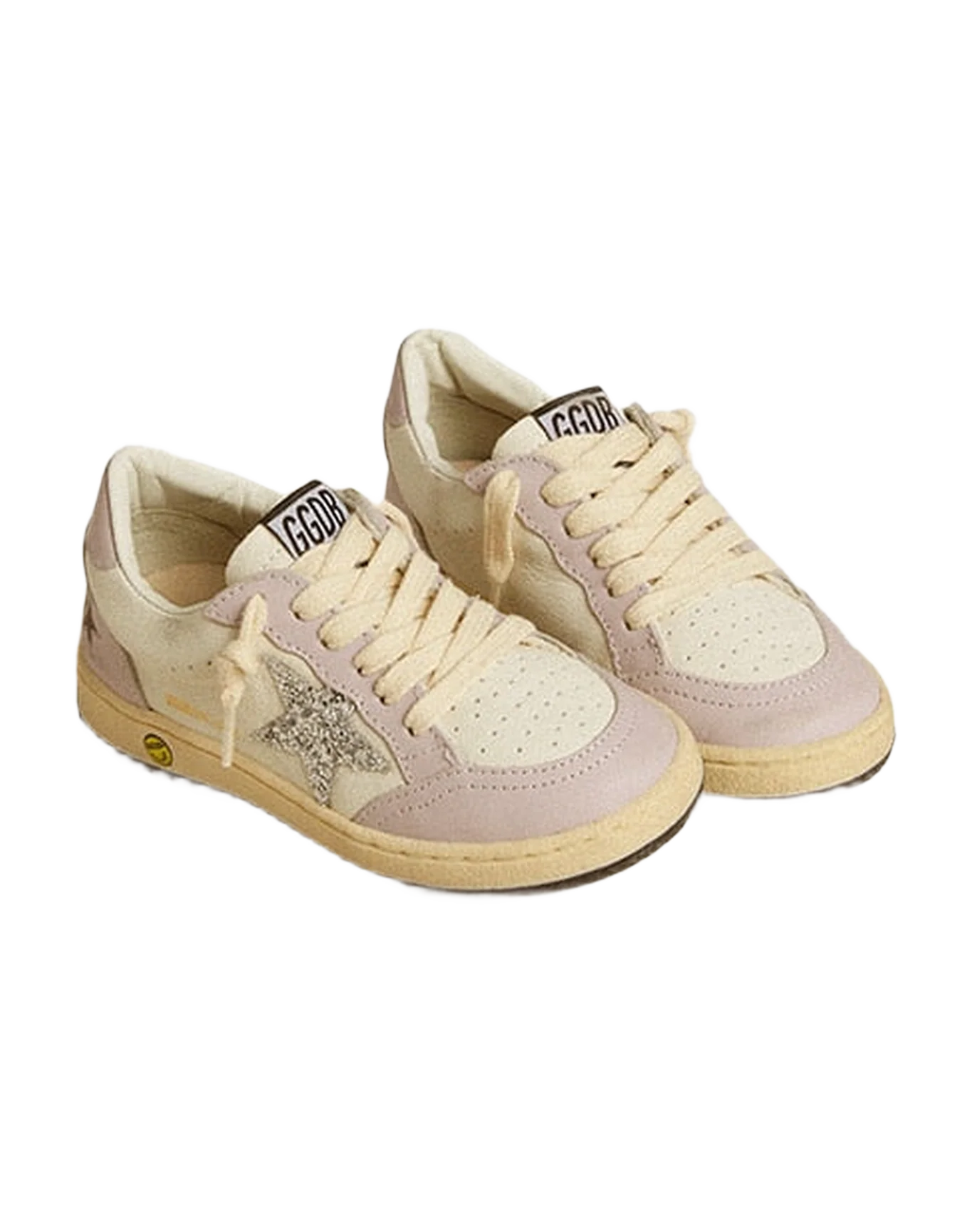 Kids | Ball Star Young White & Lilac Nappa with Leather Toe & Heel & Silver Glitter Star | White x Lilac x Silver - Image 4
