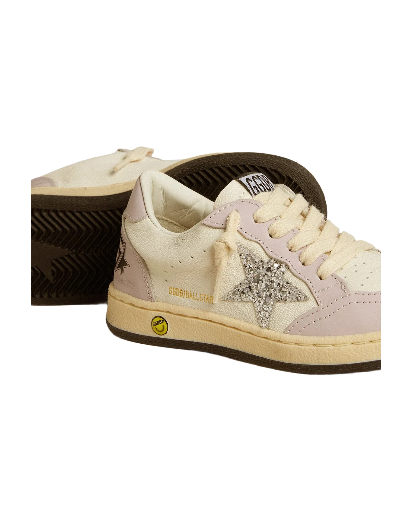 Kids | Ball Star Young White & Lilac Nappa with Leather Toe & Heel & Silver Glitter Star | White x Lilac x Silver - Image 5