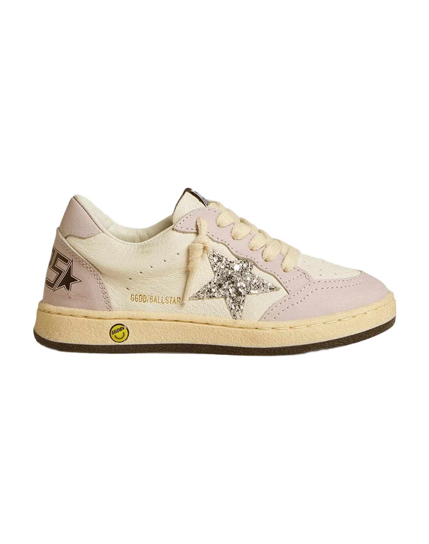 Kids | Ball Star Young White & Lilac Nappa with Leather Toe & Heel & Silver Glitter Star | White x Lilac x Silver - Image 7