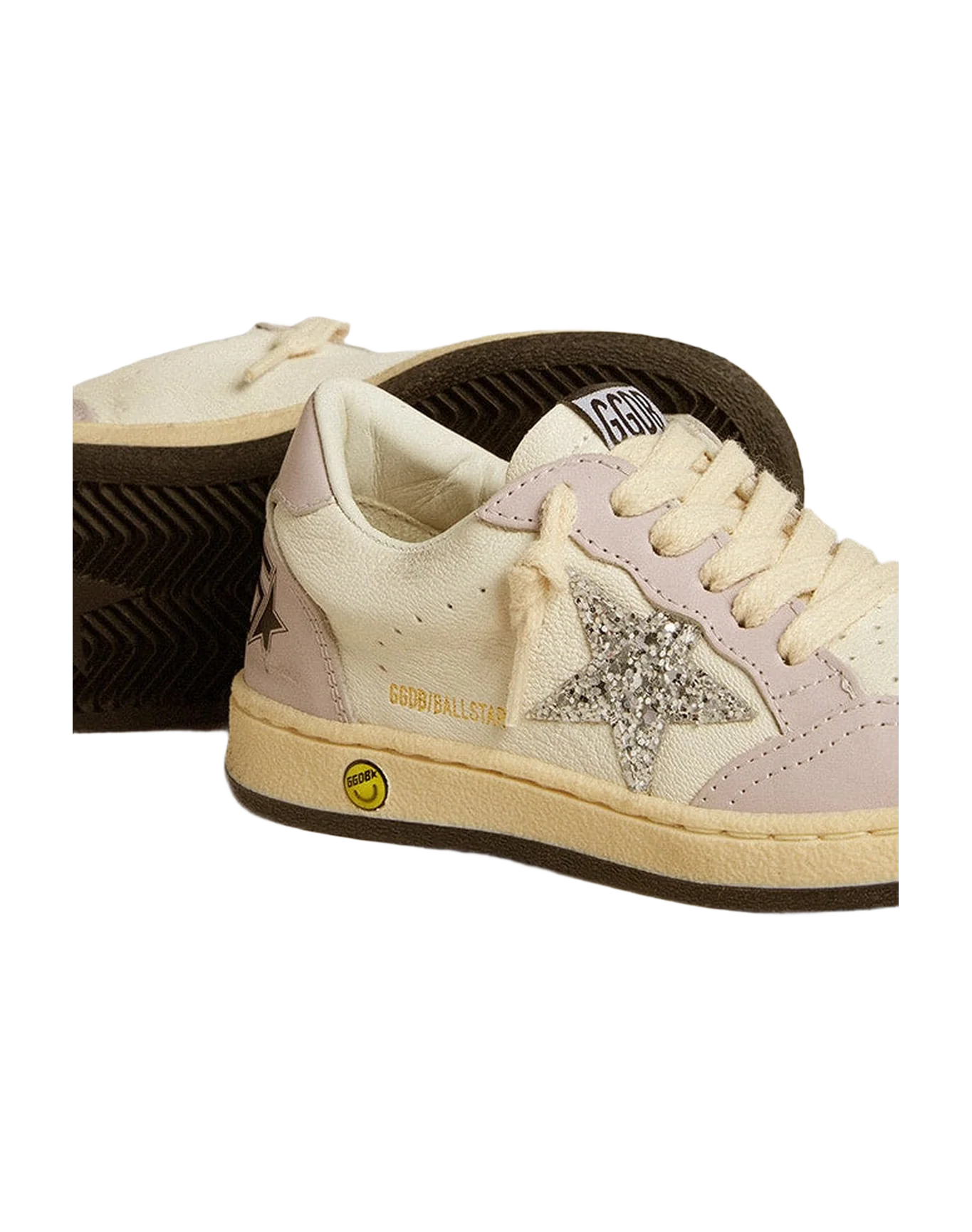 Kids | Ball Star Young White & Lilac Nappa with Leather Toe & Heel & Silver Glitter Star | White x Lilac x Silver - Image 8