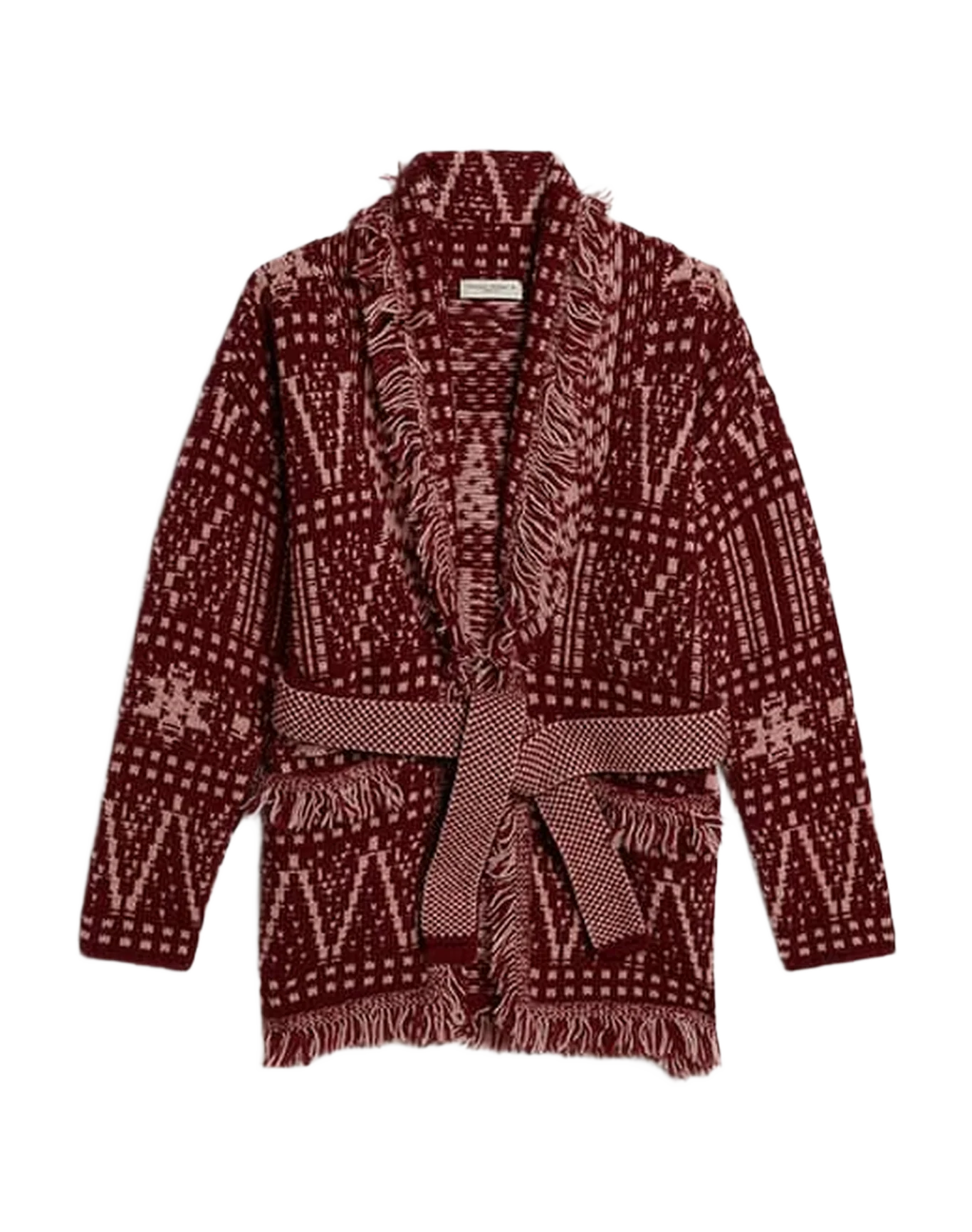 Kids | Belted Cardigan with Burgundy Fair Isle Motif | Windsor Wine x Shadow Grey - Image 13