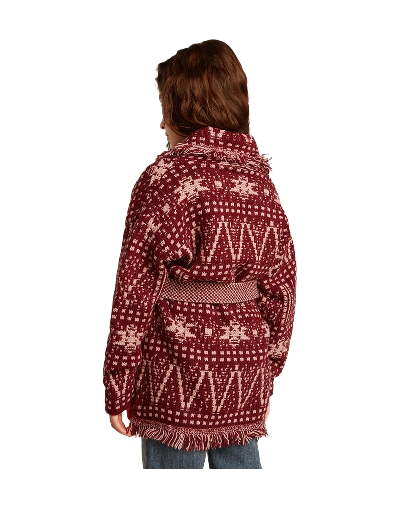 Kids | Belted Cardigan with Burgundy Fair Isle Motif | Windsor Wine x Shadow Grey - Image 14
