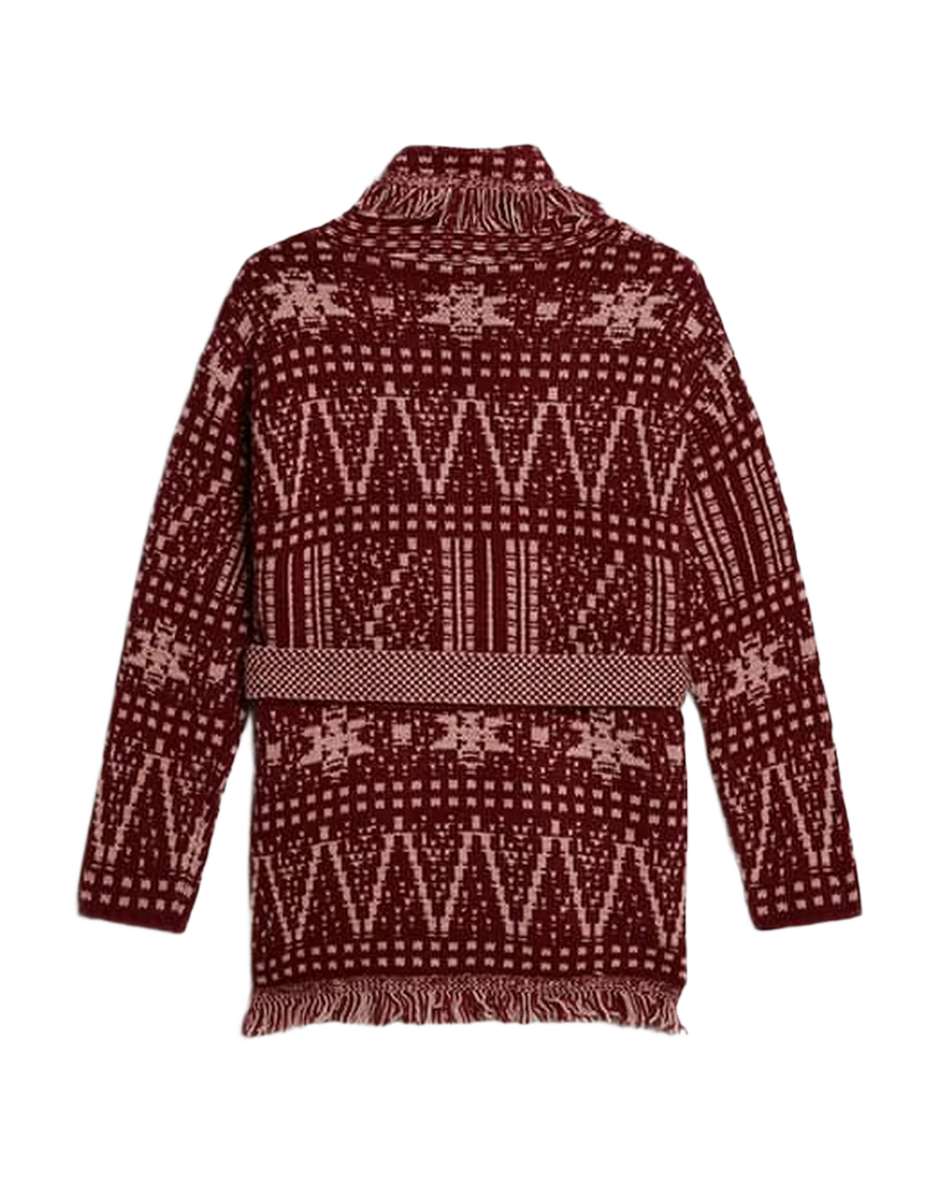 Kids | Belted Cardigan with Burgundy Fair Isle Motif | Windsor Wine x Shadow Grey - Image 15