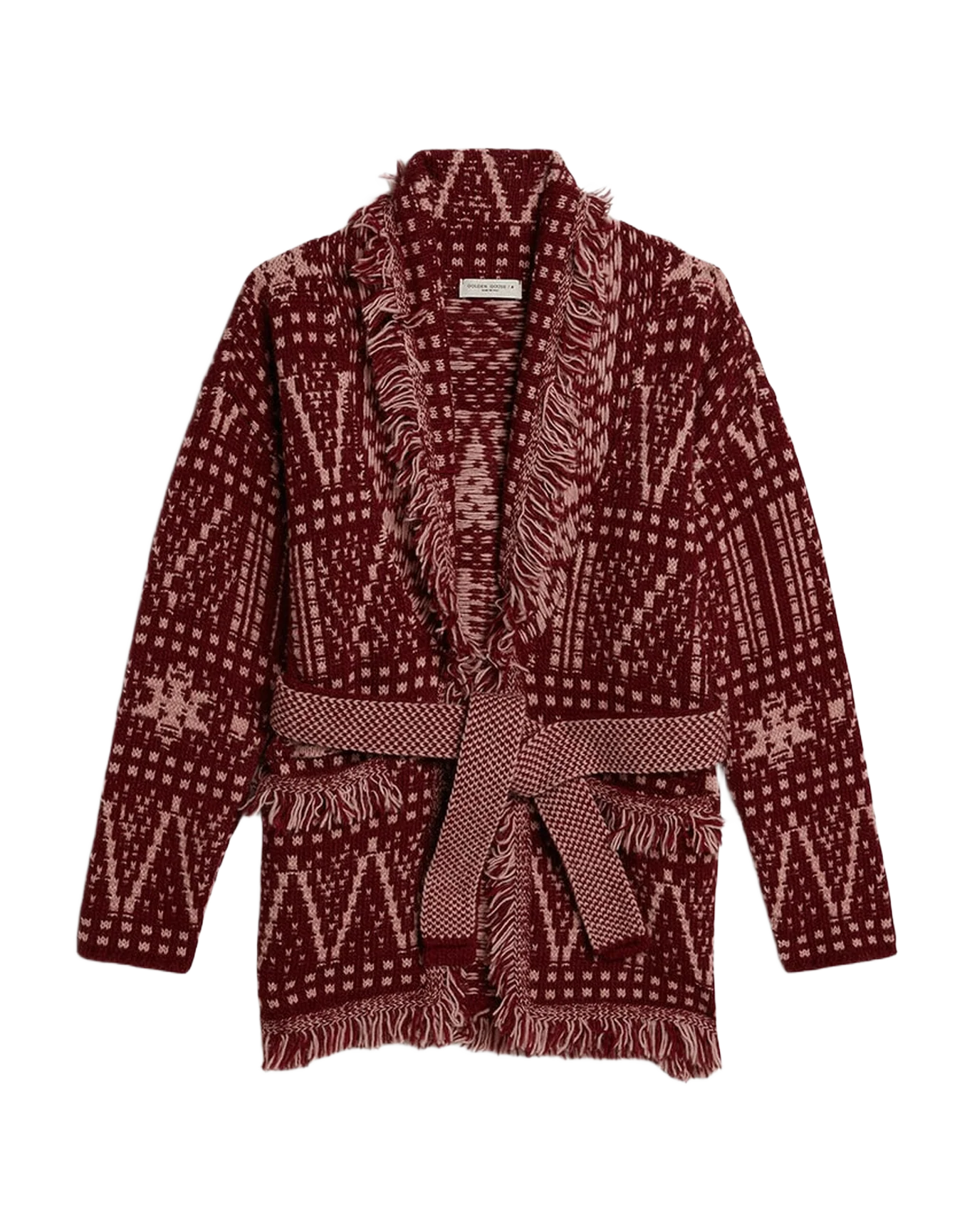 Kids | Belted Cardigan with Burgundy Fair Isle Motif | Windsor Wine x Shadow Grey - Image 8