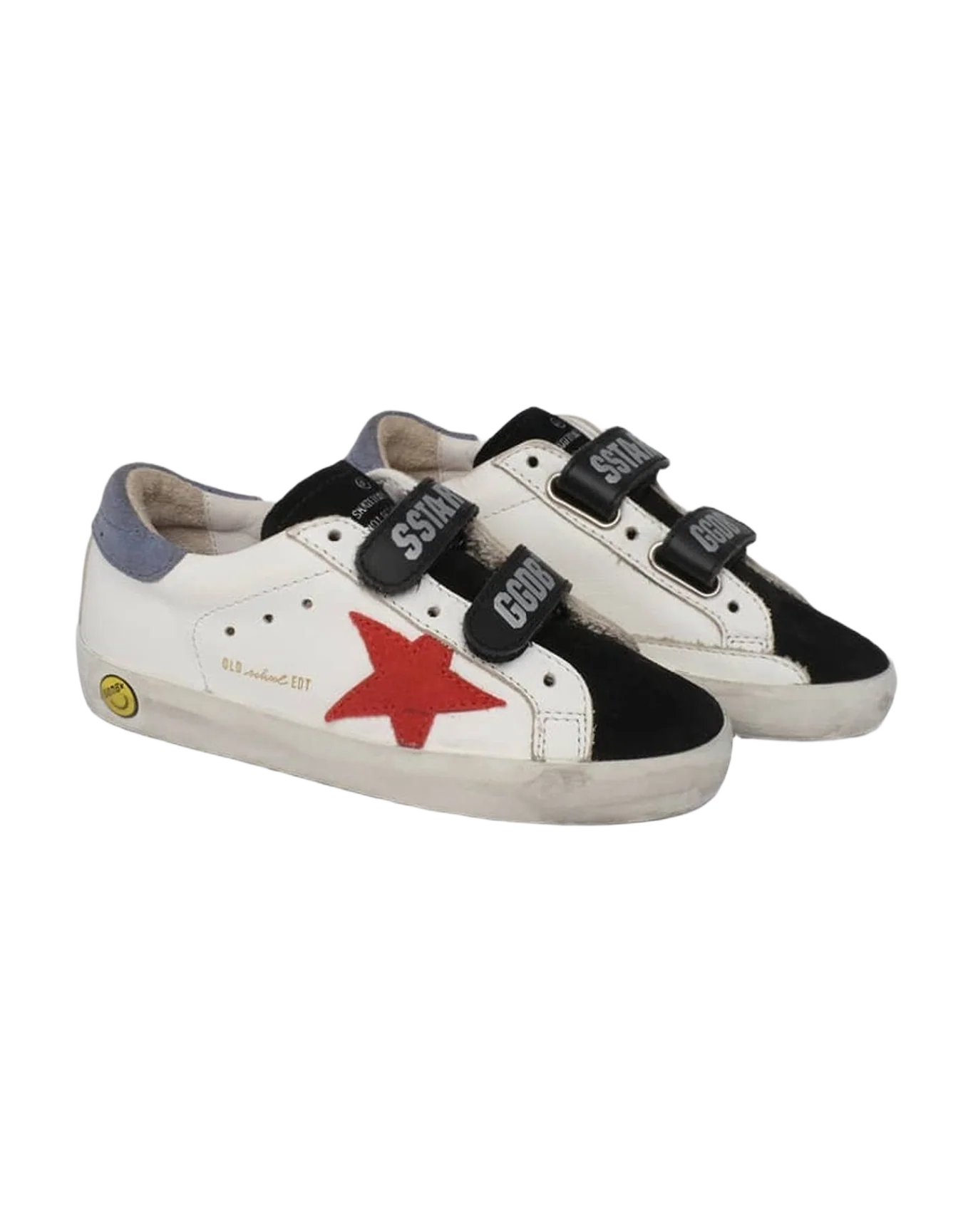 Kids | Black & White Old School Sneakers with Red Star | White x Black x Ruby x Powder Blue