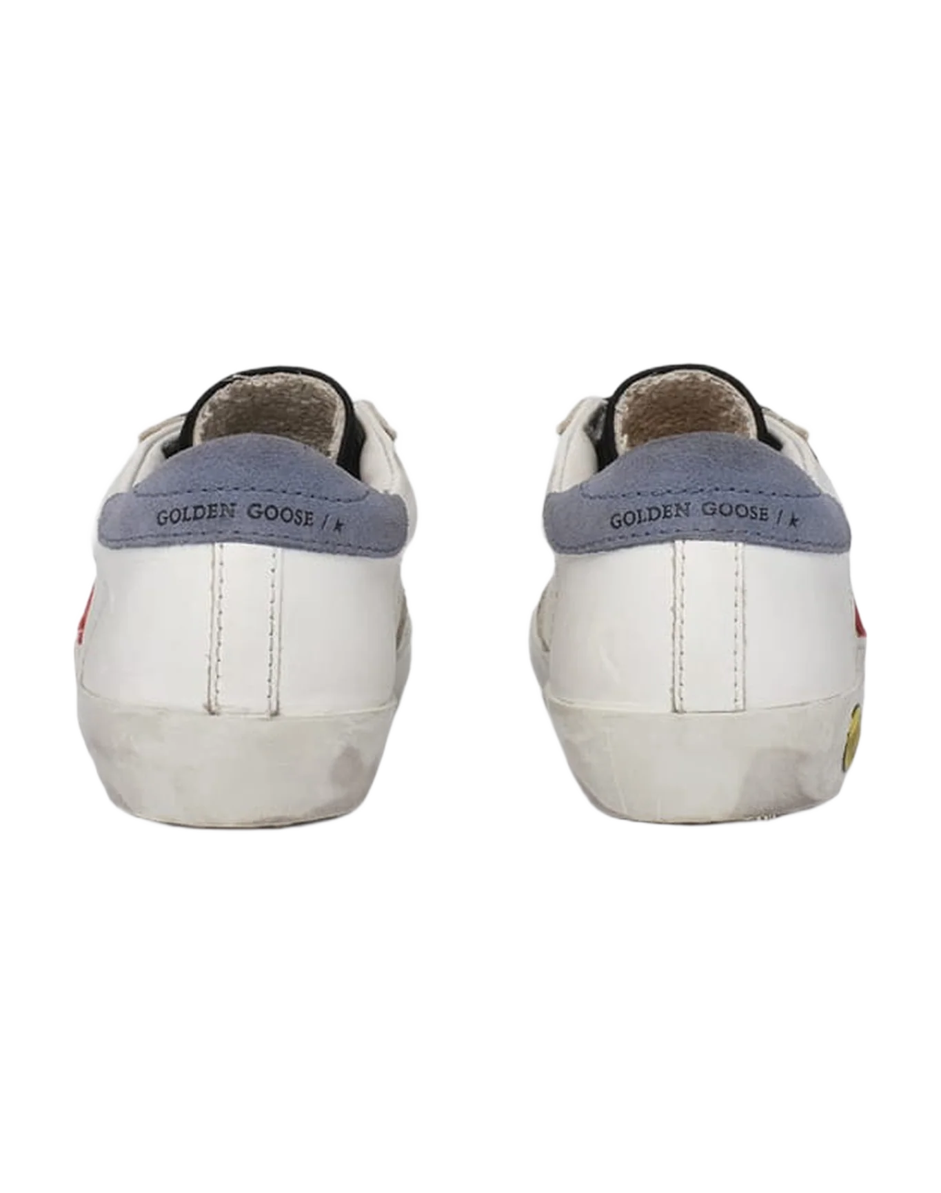 Kids | Black & White Old School Sneakers with Red Star | White x Black x Ruby x Powder Blue - Image 2