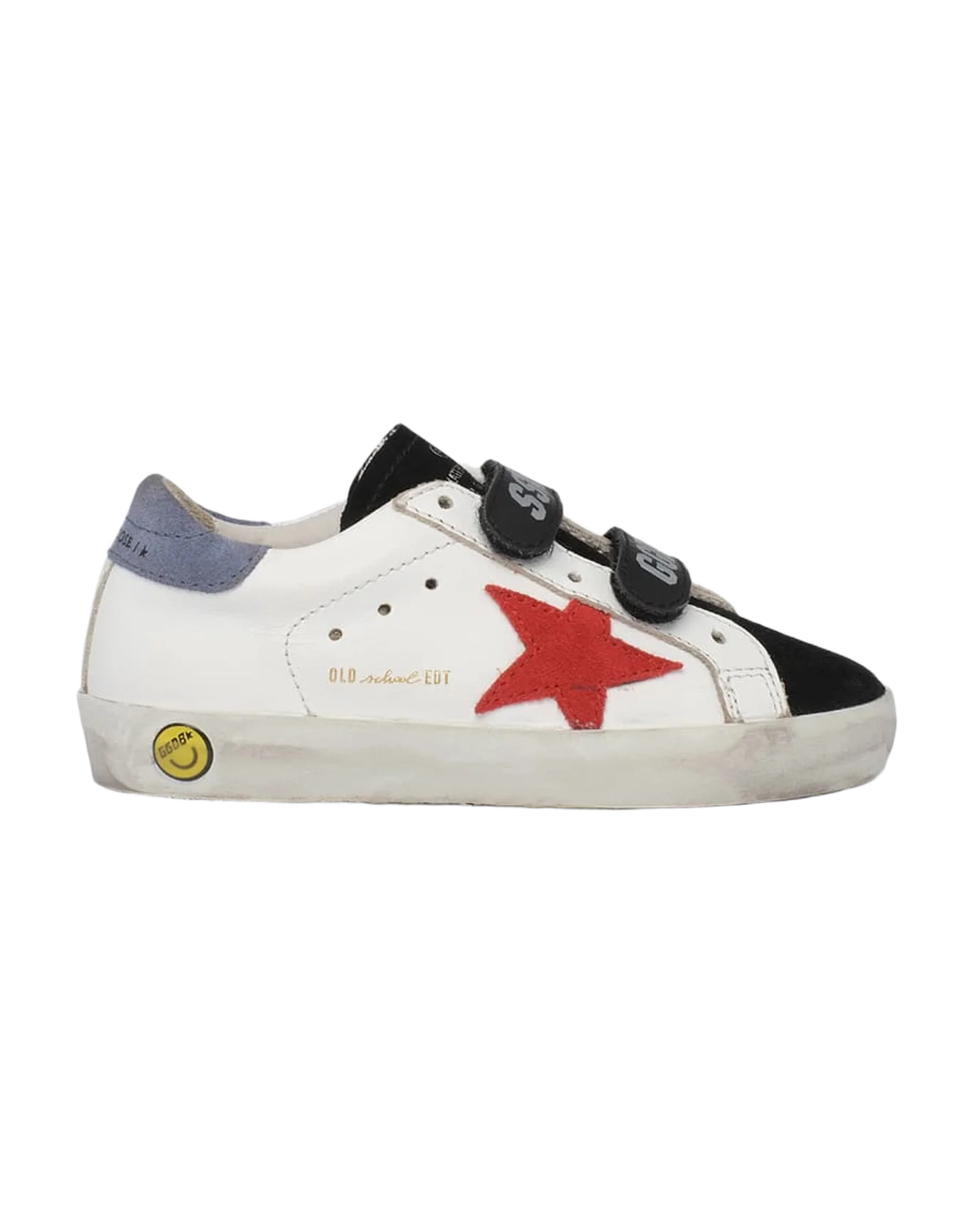 Kids | Black & White Old School Sneakers with Red Star | White x Black x Ruby x Powder Blue - Image 4