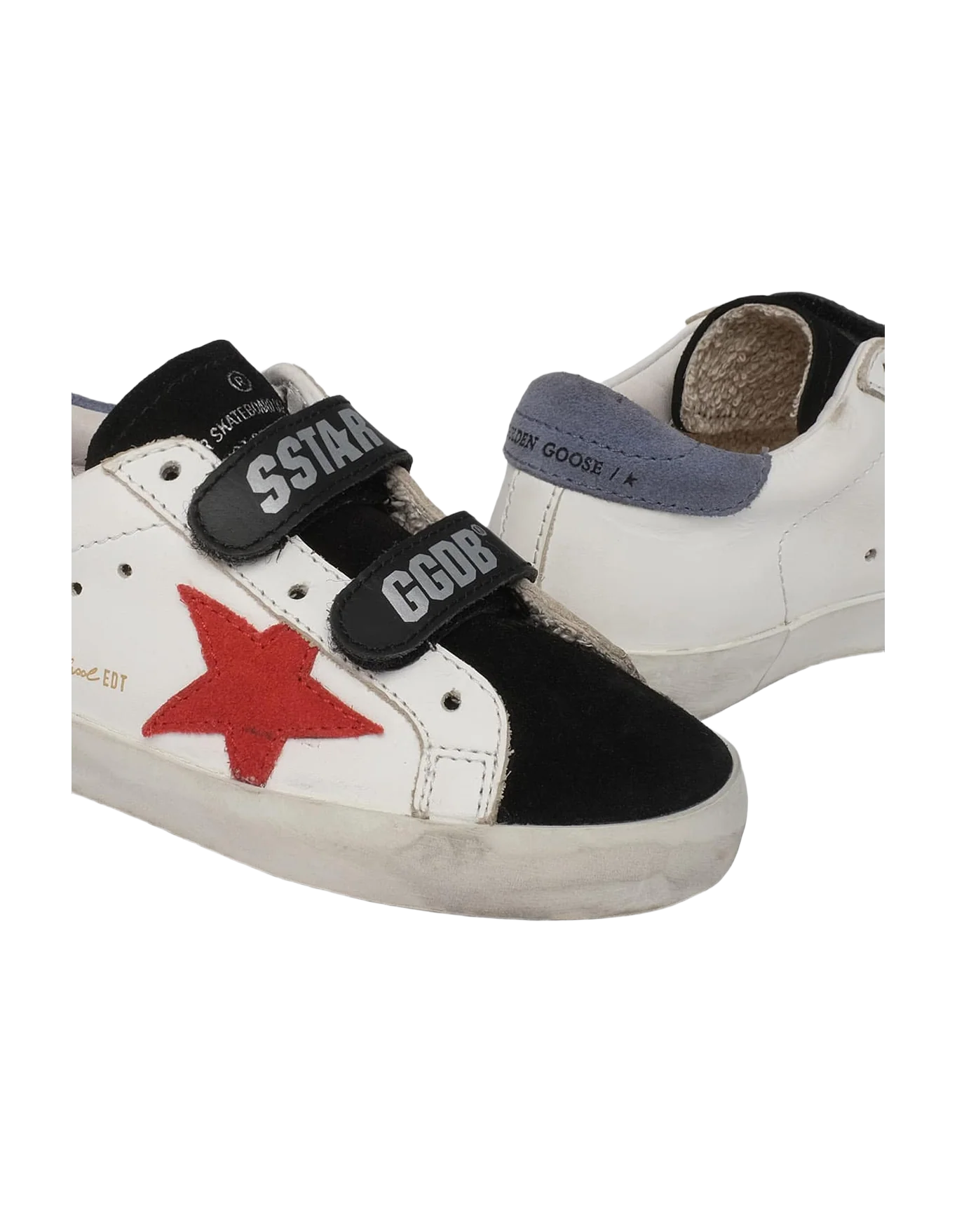Kids | Black & White Old School Sneakers with Red Star | White x Black x Ruby x Powder Blue - Image 5