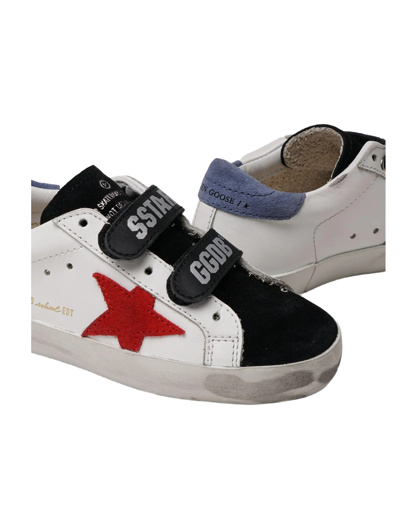 Kids | Black & White Old School Sneakers with Red Star | White x Black x Ruby x Powder Blue - Image 6