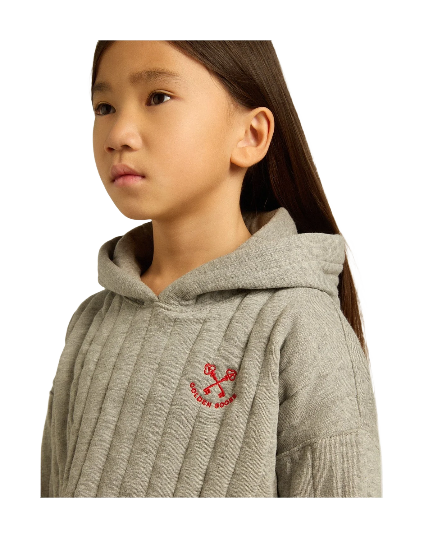 Kids | Cropped Sweatshirt Gray Melange with A Hood & Embroidery On The Front | Grey Melange