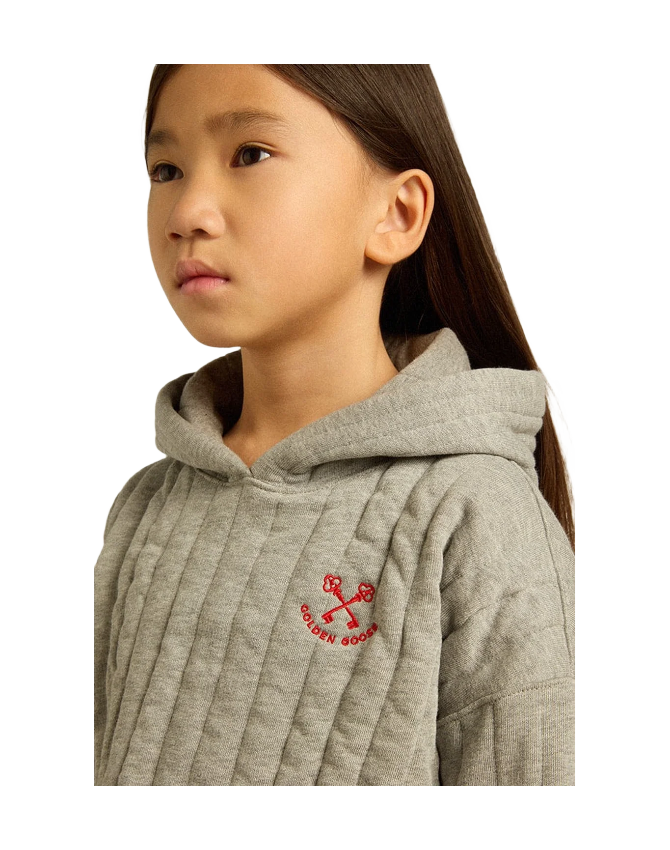 Kids | Cropped Sweatshirt Gray Melange with A Hood & Embroidery On The Front | Grey Melange - Image 10