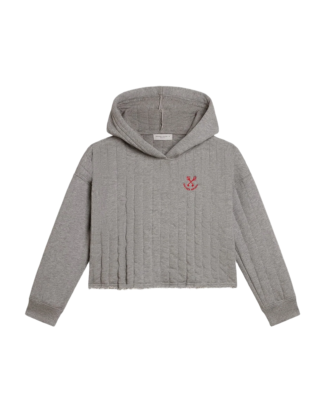 Kids | Cropped Sweatshirt Gray Melange with A Hood & Embroidery On The Front | Grey Melange - Image 12