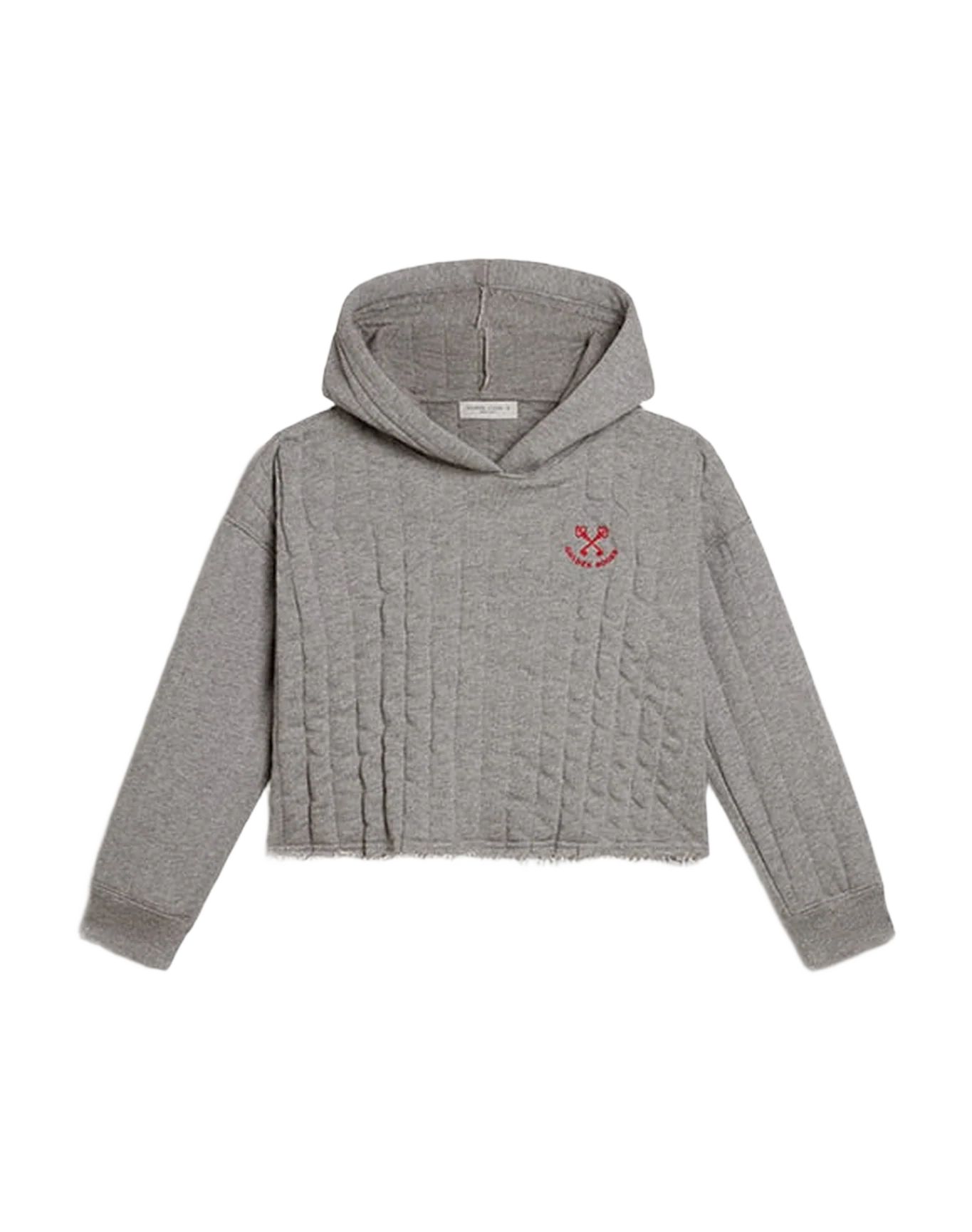Kids | Cropped Sweatshirt Gray Melange with A Hood & Embroidery On The Front | Grey Melange - Image 7