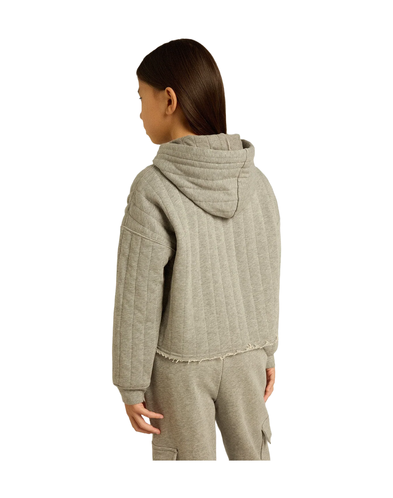 Kids | Cropped Sweatshirt Gray Melange with A Hood & Embroidery On The Front | Grey Melange - Image 9