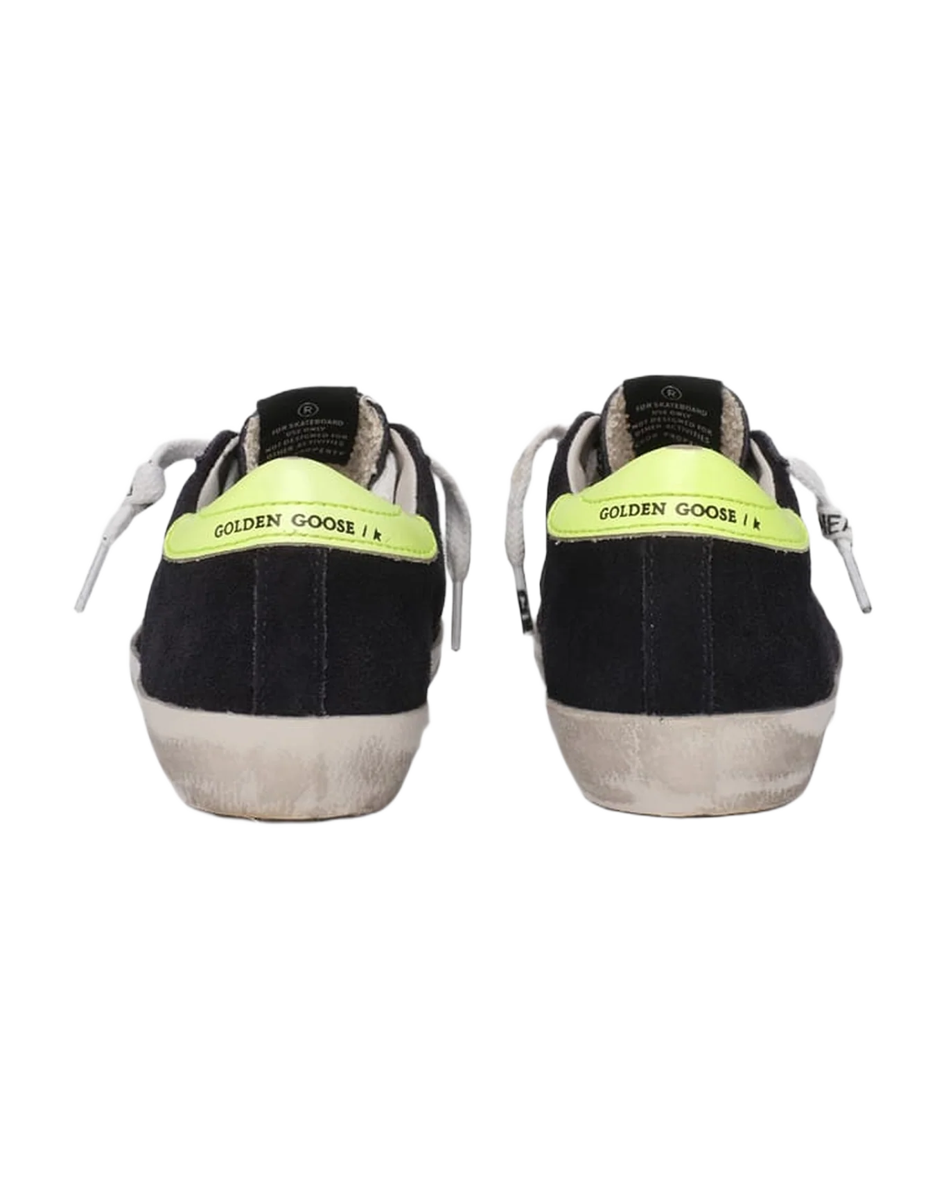 Kids | Dark Blue Suede Super-Star Sneakers with Yellow Heel Tab | Night Blue x White x Yellow Fluo (V1) - Image 6