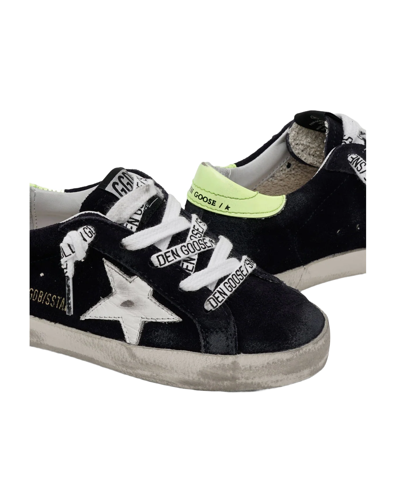 Kids | Dark Blue Suede Super-Star Sneakers with Yellow Heel Tab | Night Blue x White x Yellow Fluo (V2) - Image 5