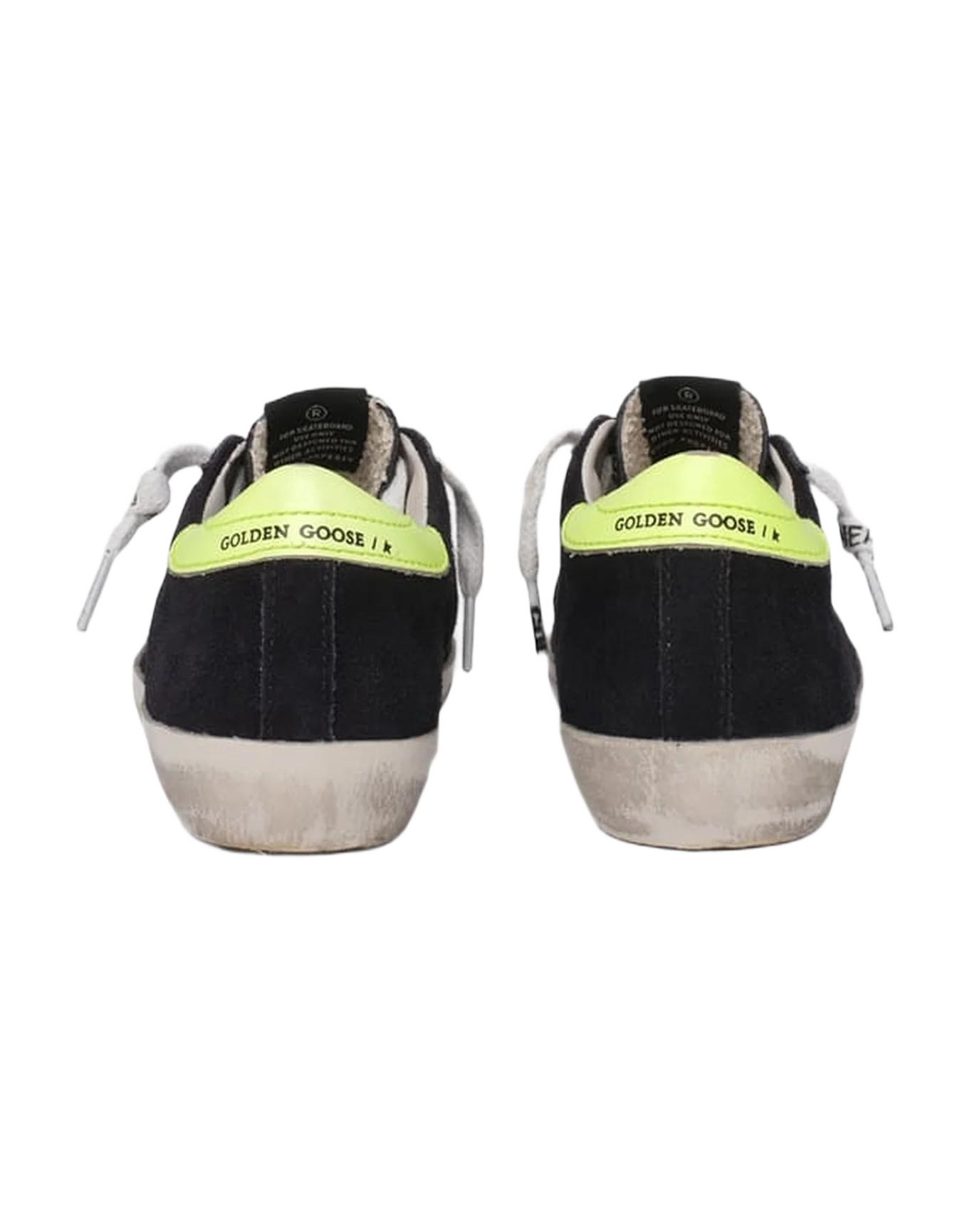 Kids | Dark Blue Suede Super-Star Sneakers with Yellow Heel Tab | Night Blue x White x Yellow Fluo (V2) - Image 6