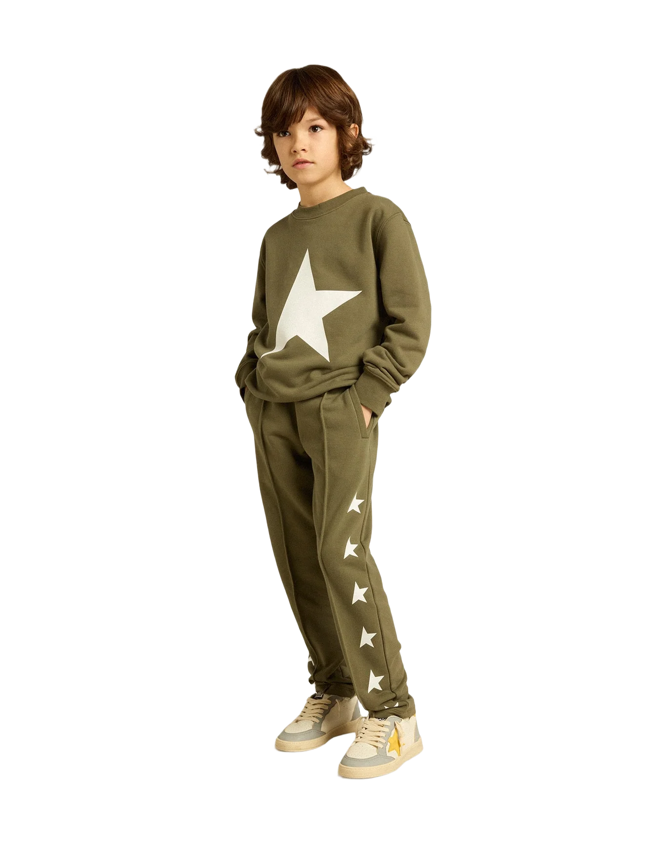 Kids | Dark Green Sweatshirt with White Maxi Star On The Front | Ivy Green x White - Image 8