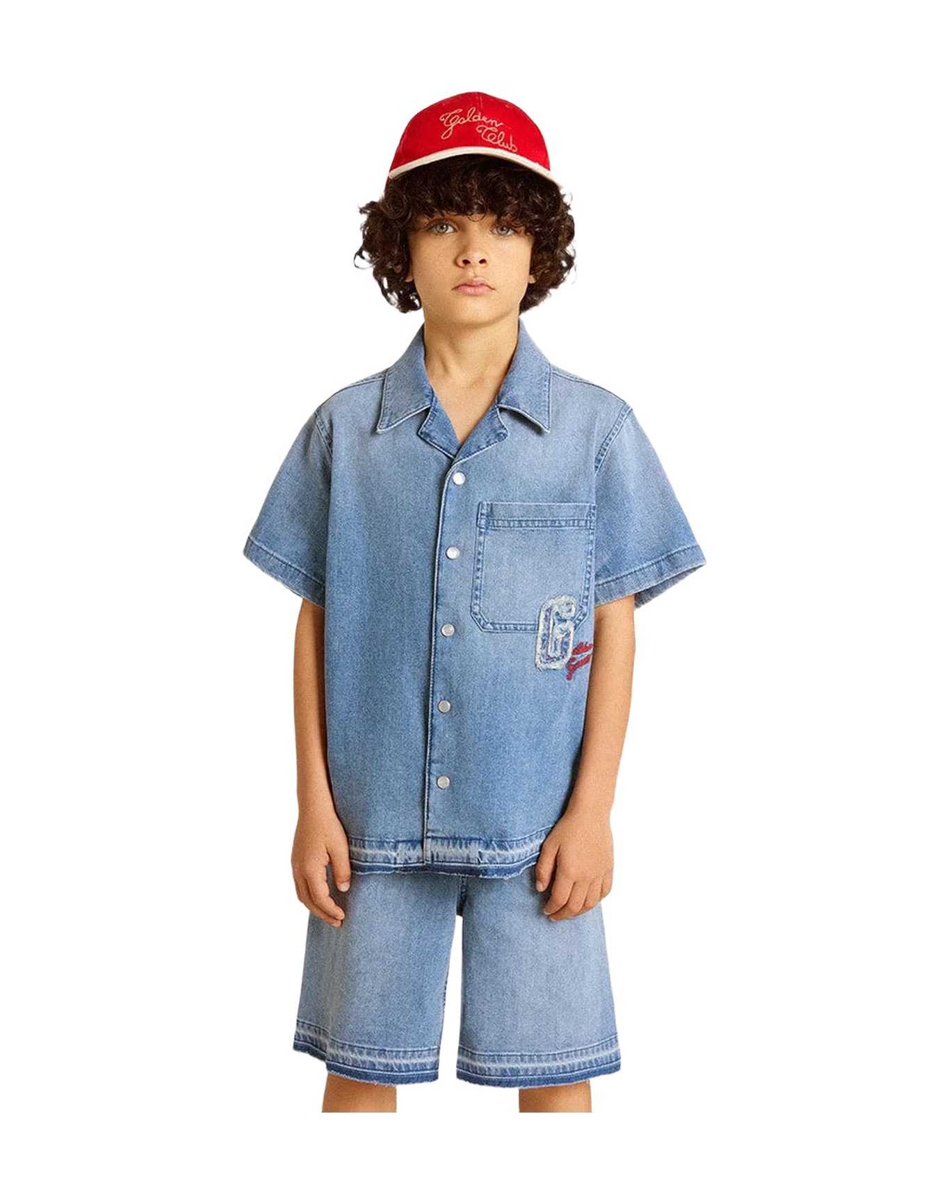 Kids | Denim Shorts with Embroidery On The Back | Medium Blue - Image 2
