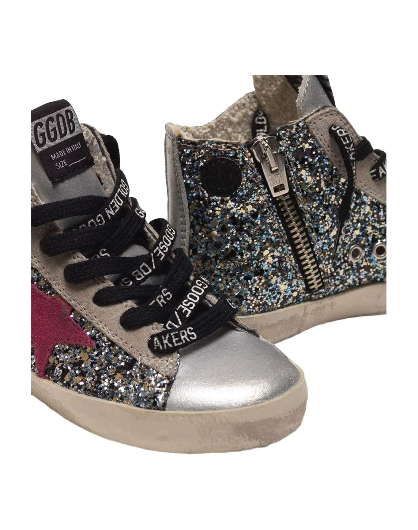Kids | Francy Sneakers Silver Leather with Glitter Star (V1) - Image 5