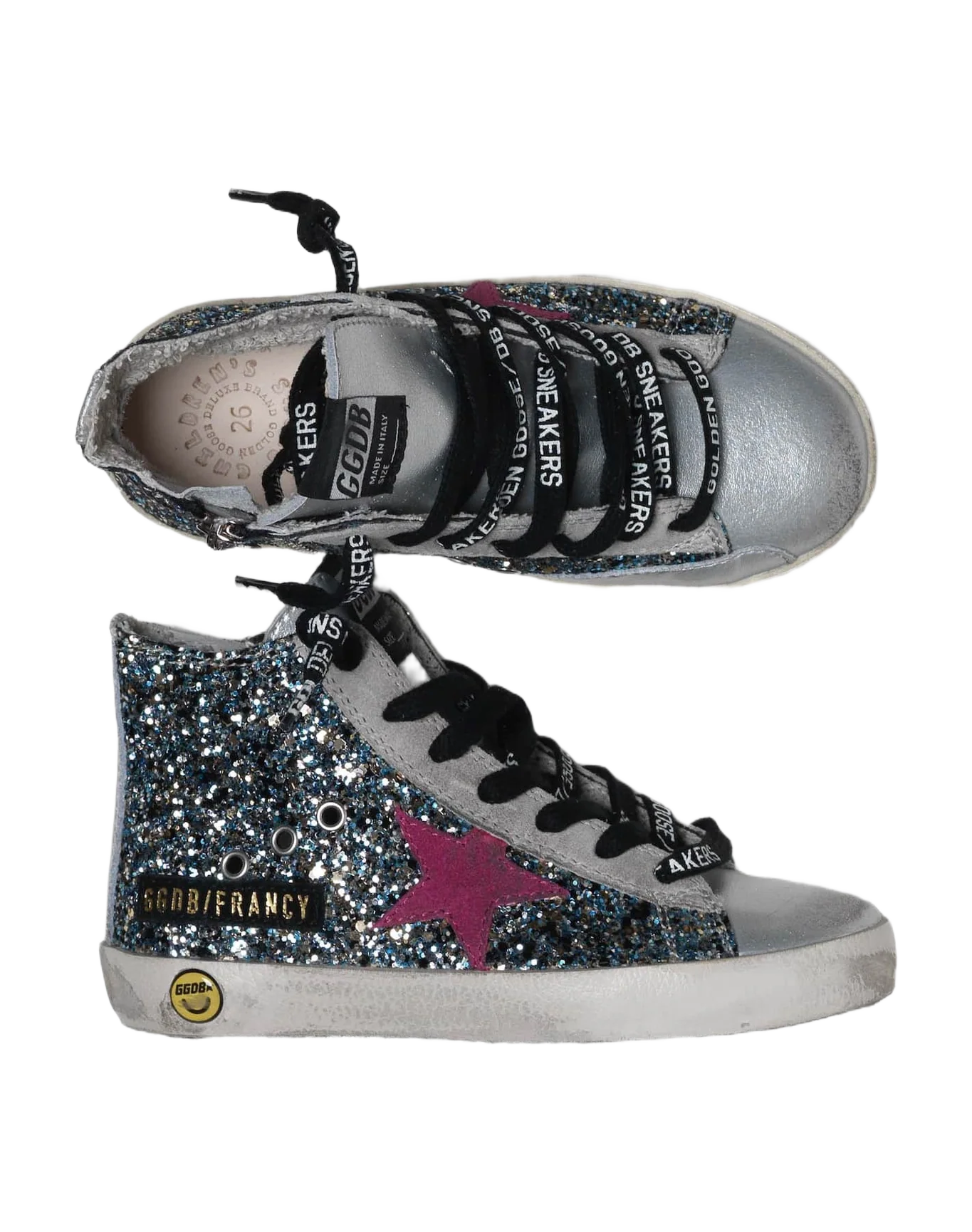 Kids | Francy Sneakers Silver Leather with Glitter Star (V2) - Image 3