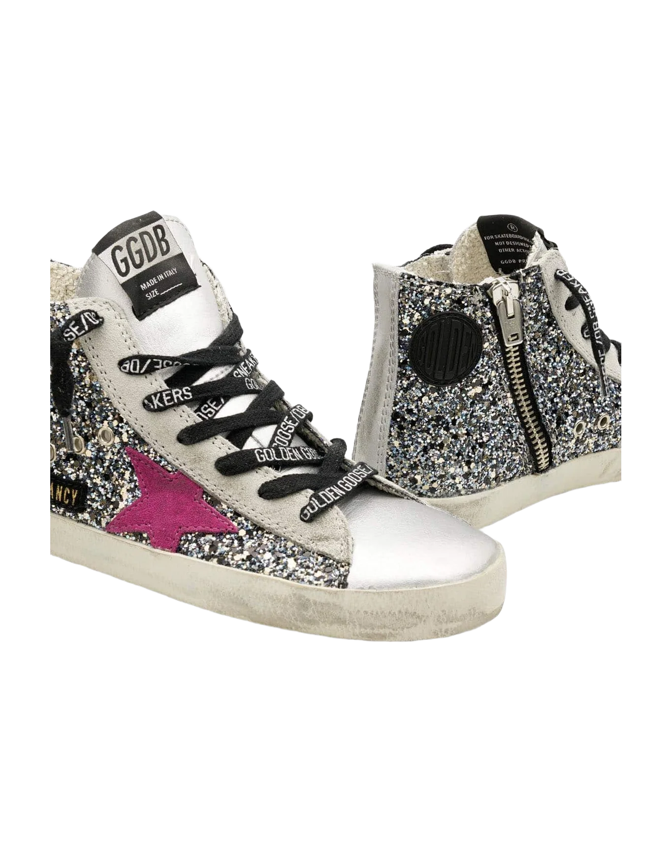Kids | Francy Sneakers Silver Leather with Glitter Star (V2) - Image 4