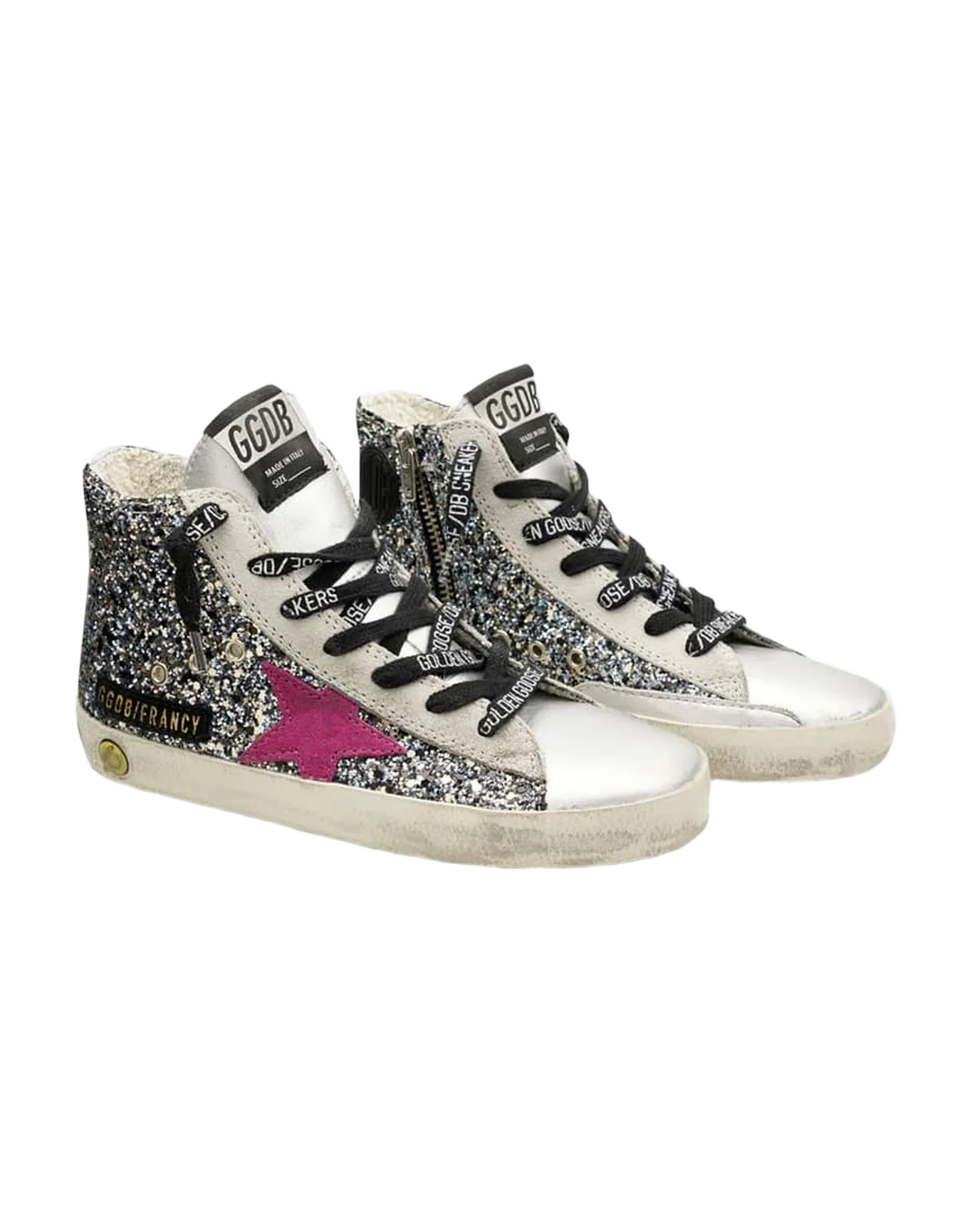 Kids | Francy Sneakers Silver Leather with Glitter Star (V2) - Image 5