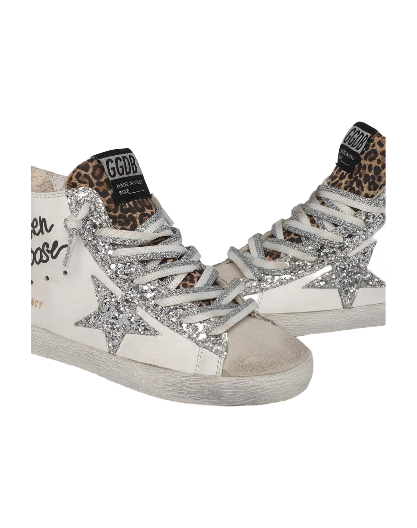 Kids | Francy Sneakers with Leopard-Print Insert & Two-Tone White & Silver Laces | White x Ice x Silver x Beige Brown Leo (V1) - Image 3