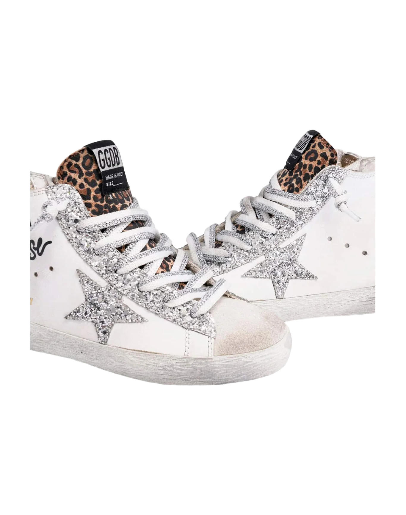 Kids | Francy Sneakers with Leopard-Print Insert & Two-Tone White & Silver Laces | White x Ice x Silver x Beige Brown Leo (V1) - Image 4