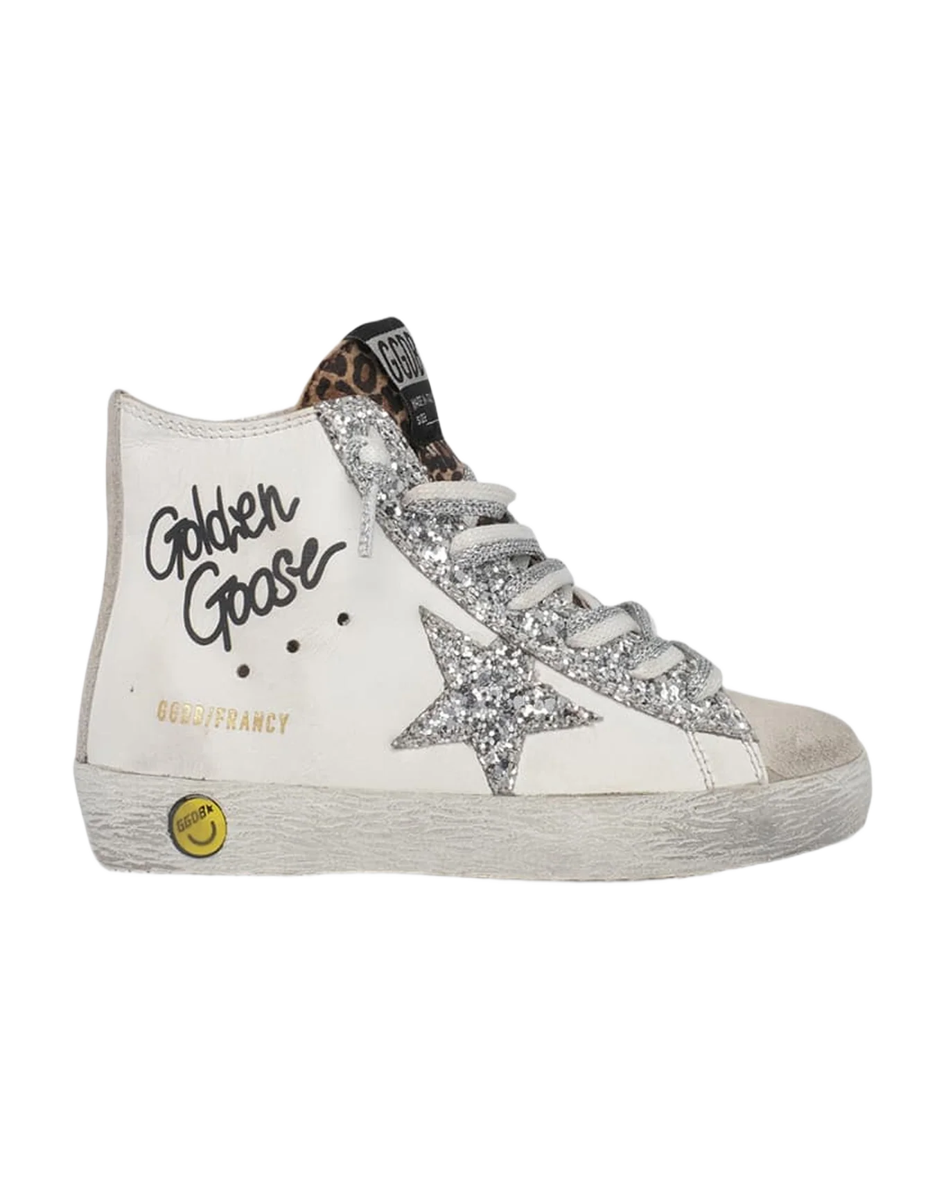 Kids | Francy Sneakers with Leopard-Print Insert & Two-Tone White & Silver Laces | White x Ice x Silver x Beige Brown Leo (V1) - Image 6