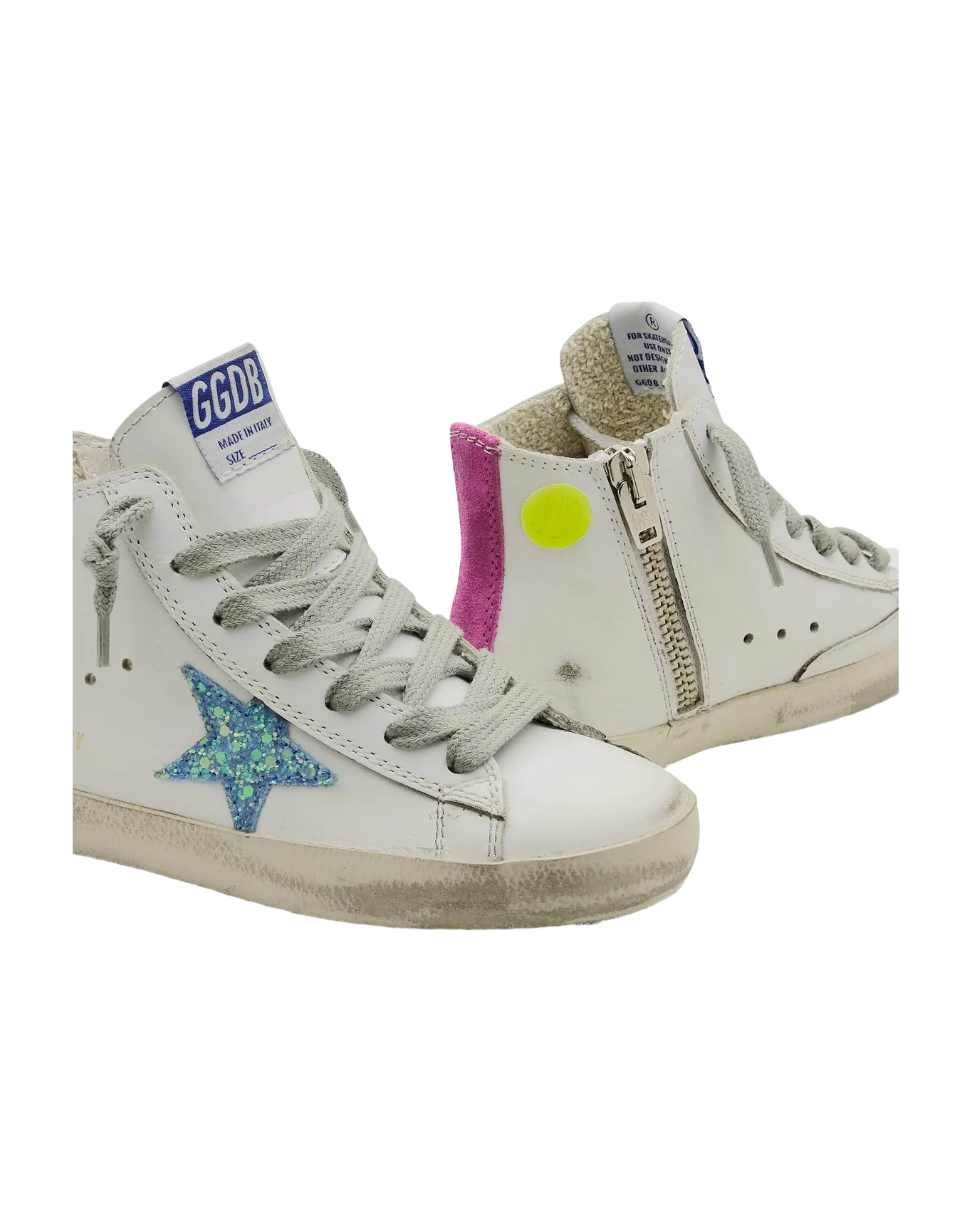 Kids | Francy with White Leather, Light Blue Star with Pallettes & Fucsia Fluo Detail | White x Light Blue x Fuchsia Fluo - Image 2