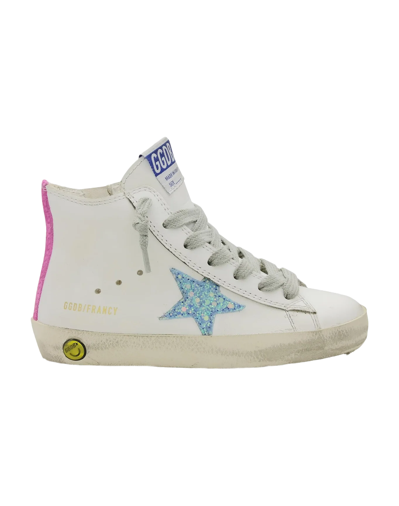Kids | Francy with White Leather, Light Blue Star with Pallettes & Fucsia Fluo Detail | White x Light Blue x Fuchsia Fluo - Image 4