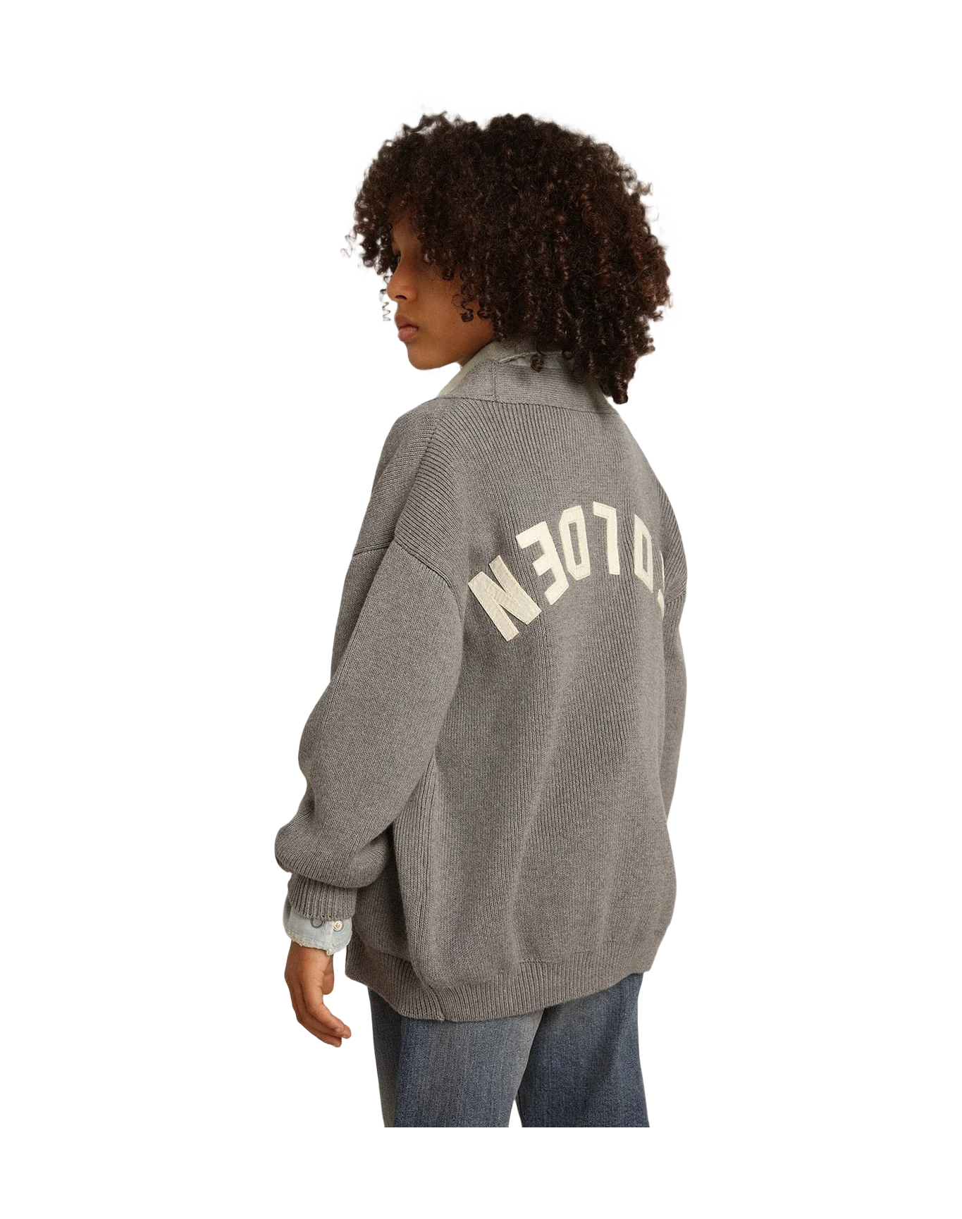 Kids | Gray Cotton Cardigan with Logo On The Back | Grigio - Image 2