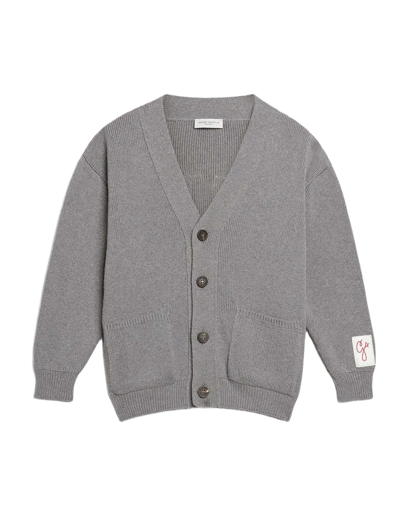 Kids | Gray Cotton Cardigan with Logo On The Back | Grigio - Image 9