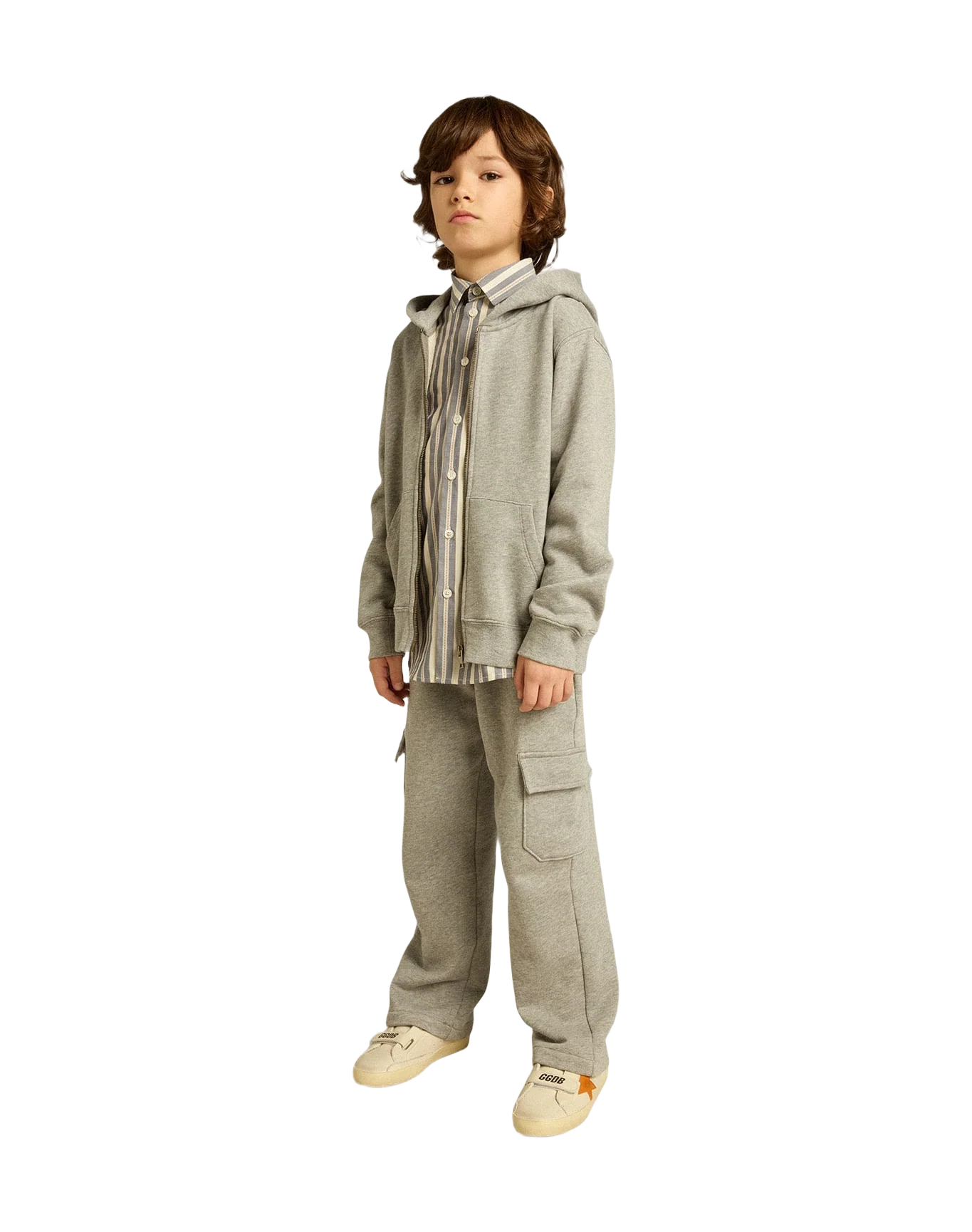 Kids | Gray Melange Cotton Cargo Joggers with Embroidery | Grey Melange x Red - Image 10