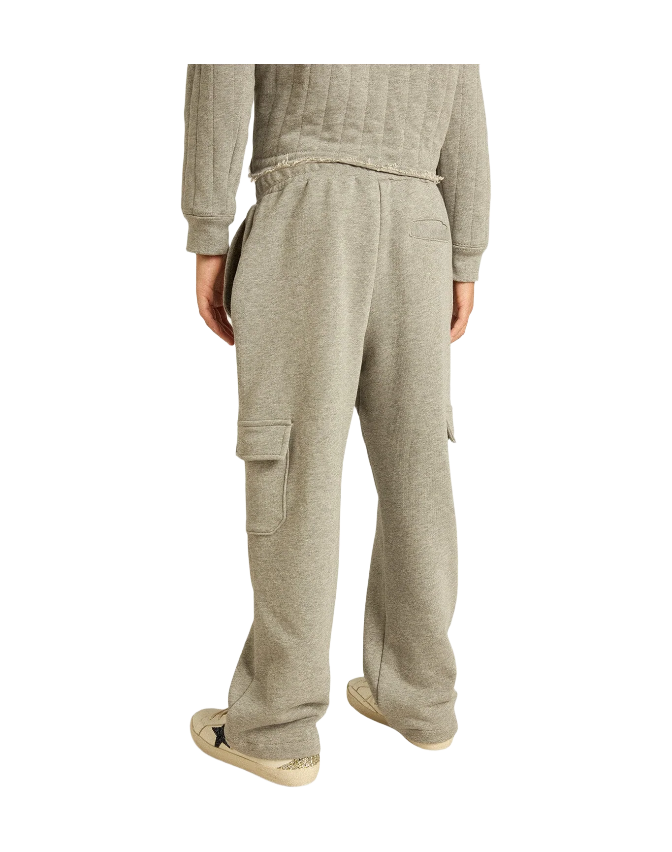 Kids | Gray Melange Cotton Cargo Joggers with Embroidery | Grey Melange x Red - Image 14