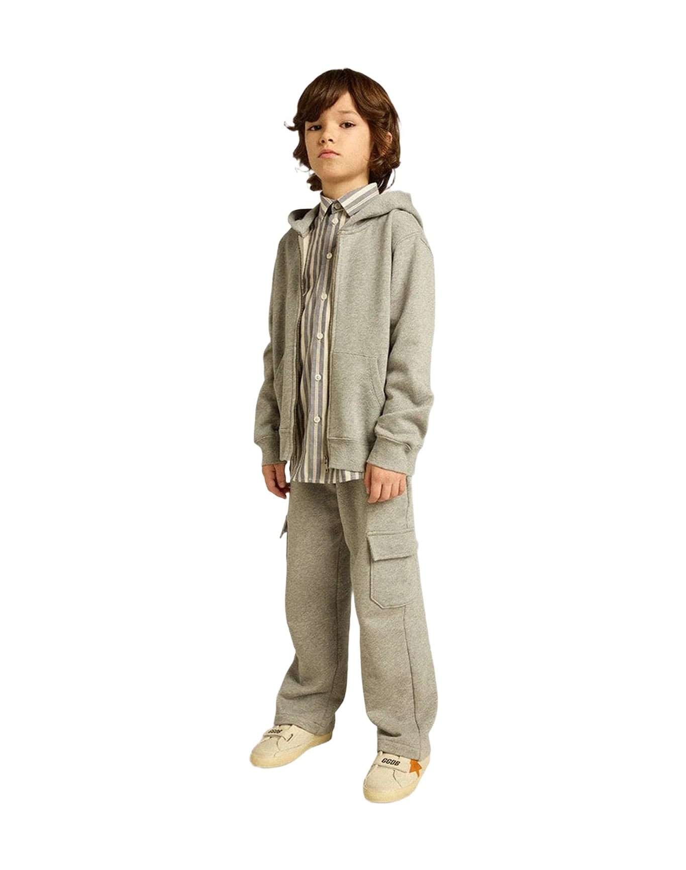 Kids | Gray Melange Cotton Cargo Joggers with Embroidery | Grey Melange x Red - Image 16