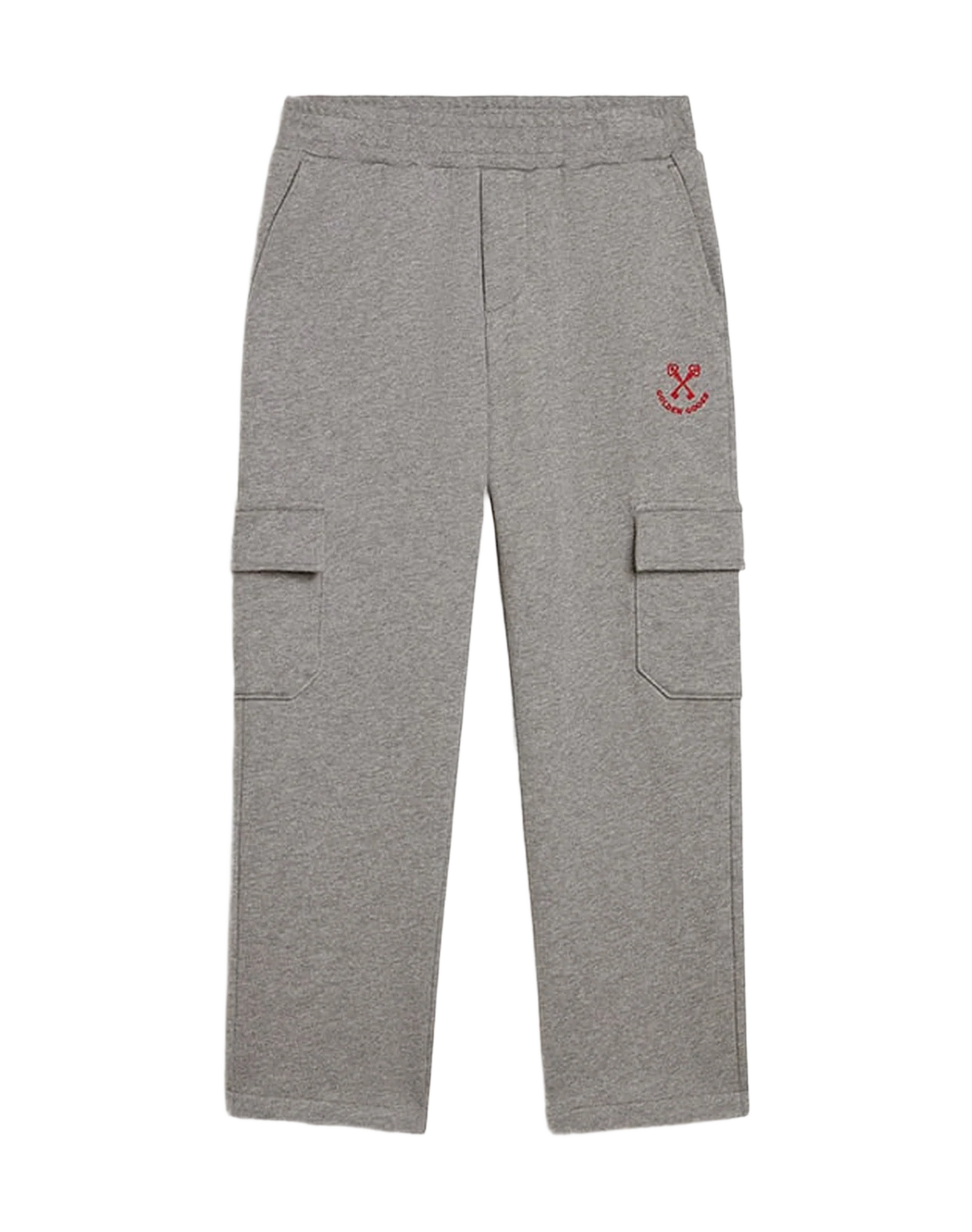 Kids | Gray Melange Cotton Cargo Joggers with Embroidery | Grey Melange x Red - Image 19