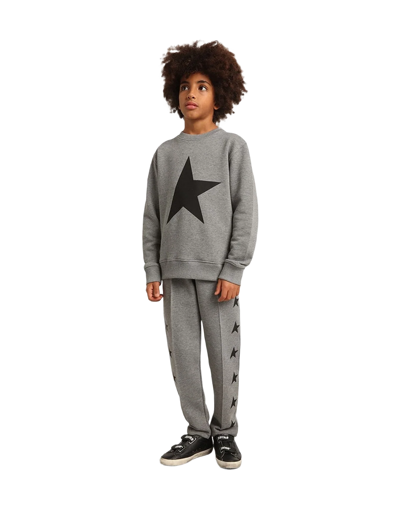 Kids | Gray Sweatshirt with Black Maxi Star On The Front | Grey Melange x Black