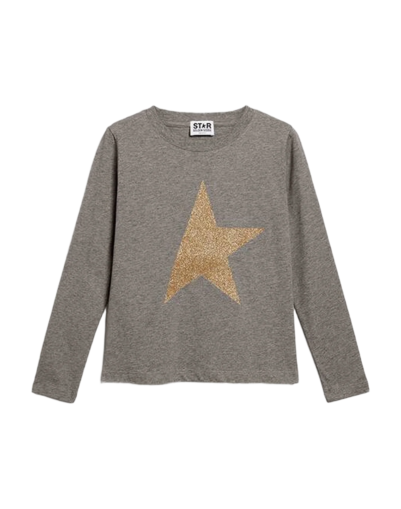 Kids | Grey Star Collection T-Shirt with Large Gold Glitter Star On The Front | Grey Melange x Gold - Image 4