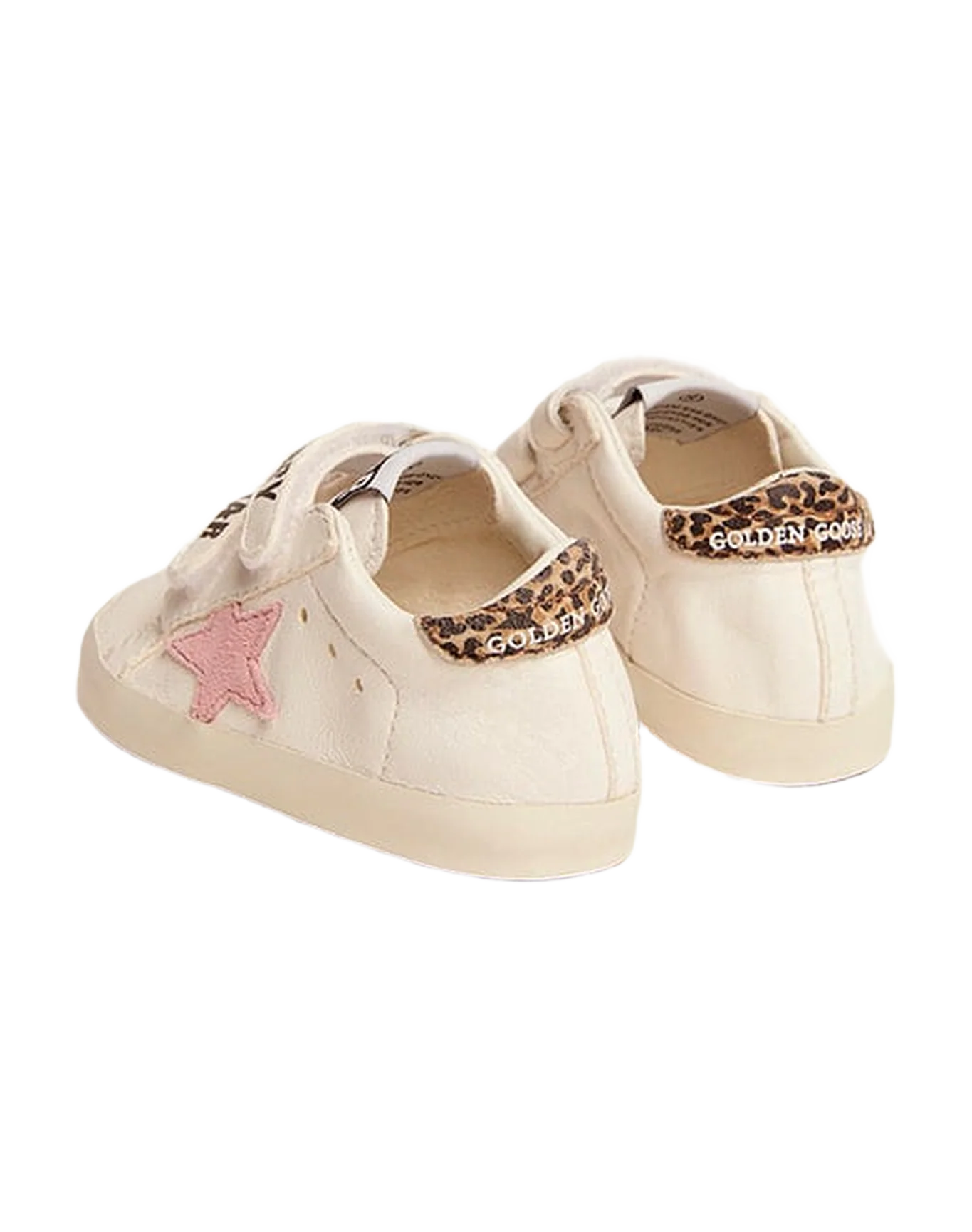 Kids | June Nappa Leather with Pink Star & Leopard Heel Tab | White x Baby Pink x Beige Brown Leo - Image 8