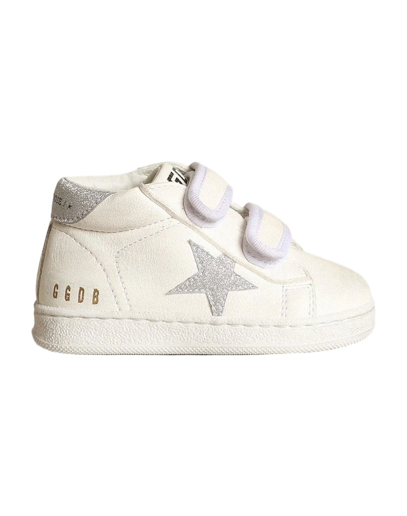 Kids | June Nappa Leather with Silver Glitter Star & Heel Tab | White x Silver