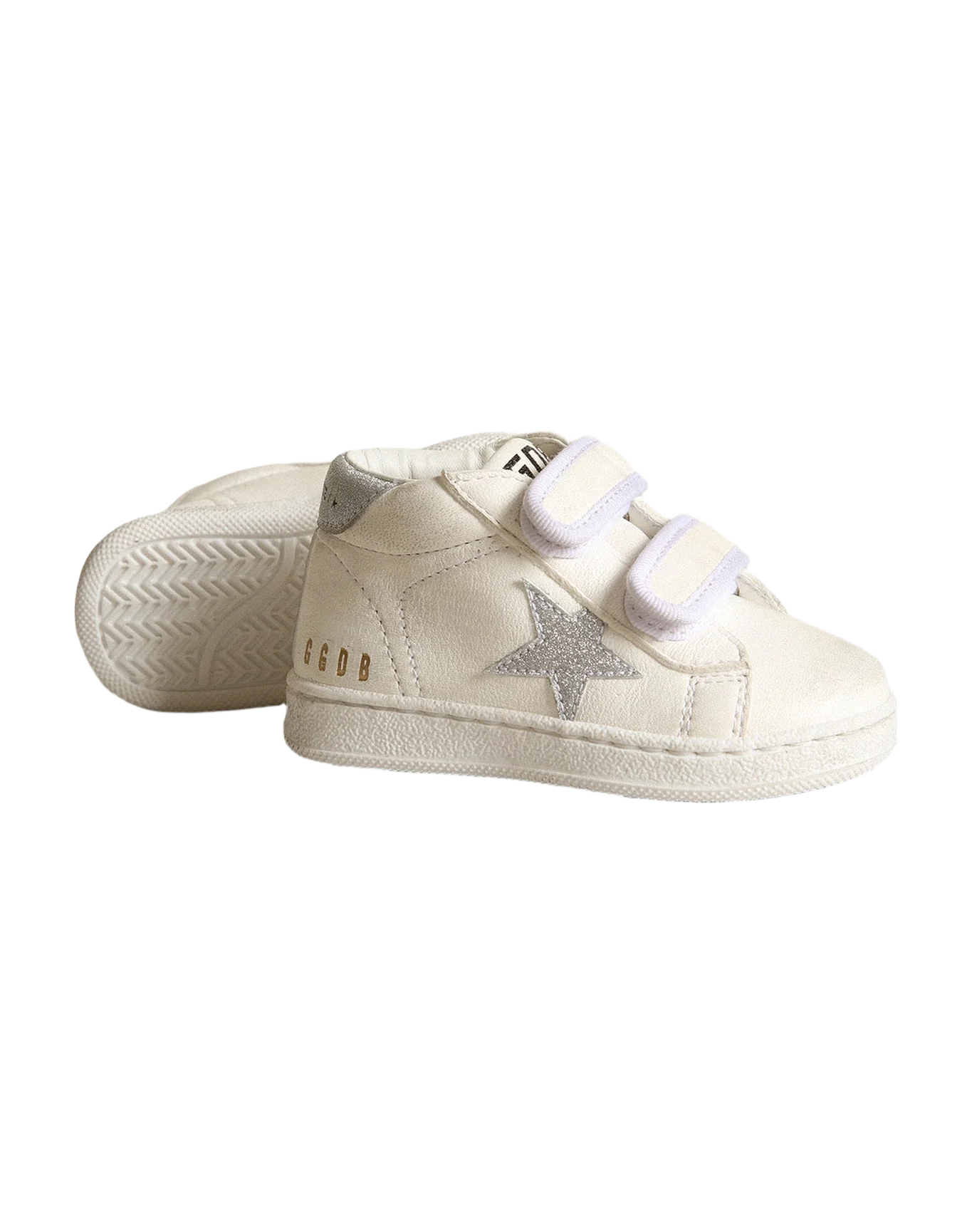 Kids | June Nappa Leather with Silver Glitter Star & Heel Tab | White x Silver - Image 2