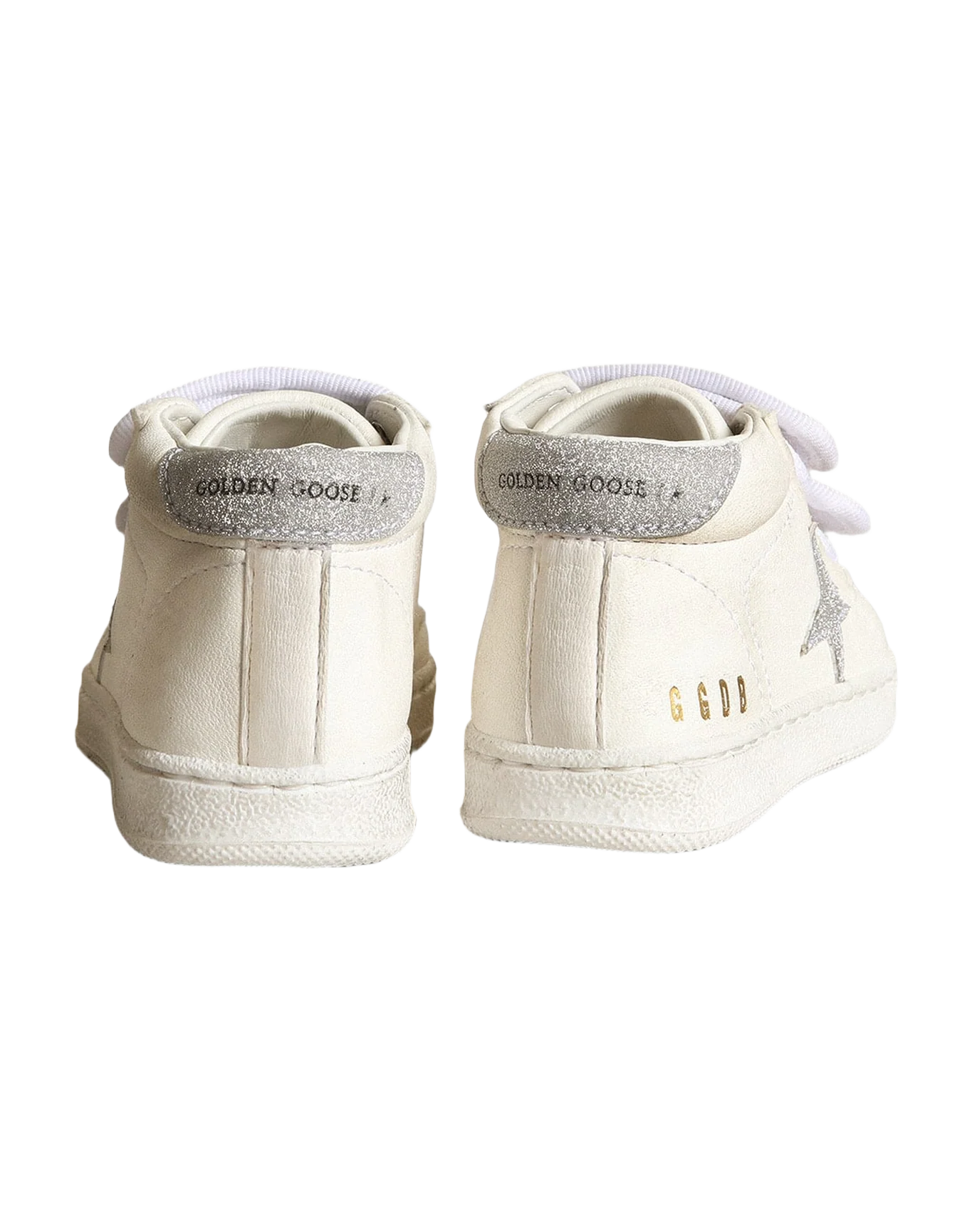 Kids | June Nappa Leather with Silver Glitter Star & Heel Tab | White x Silver - Image 3