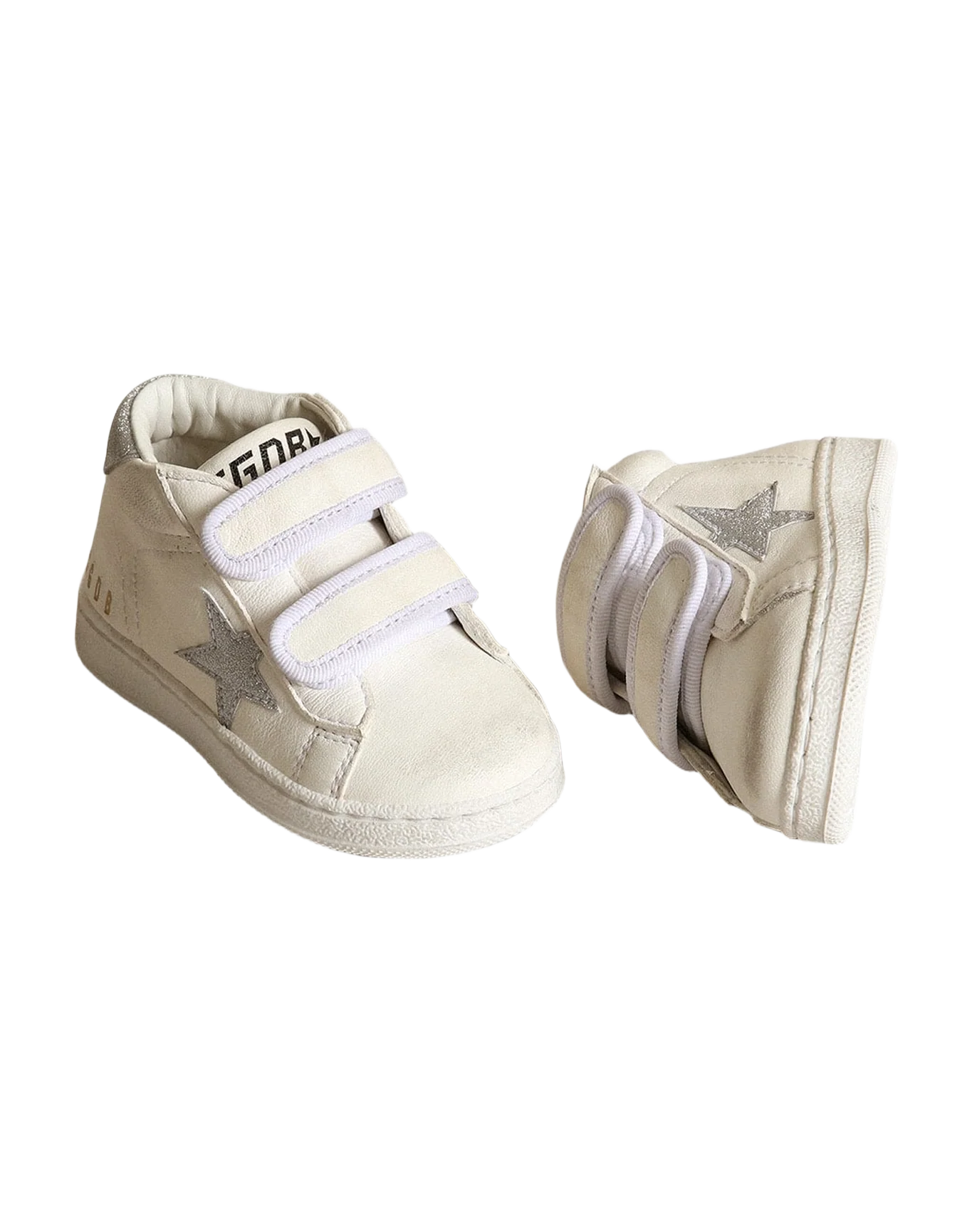Kids | June Nappa Leather with Silver Glitter Star & Heel Tab | White x Silver - Image 7