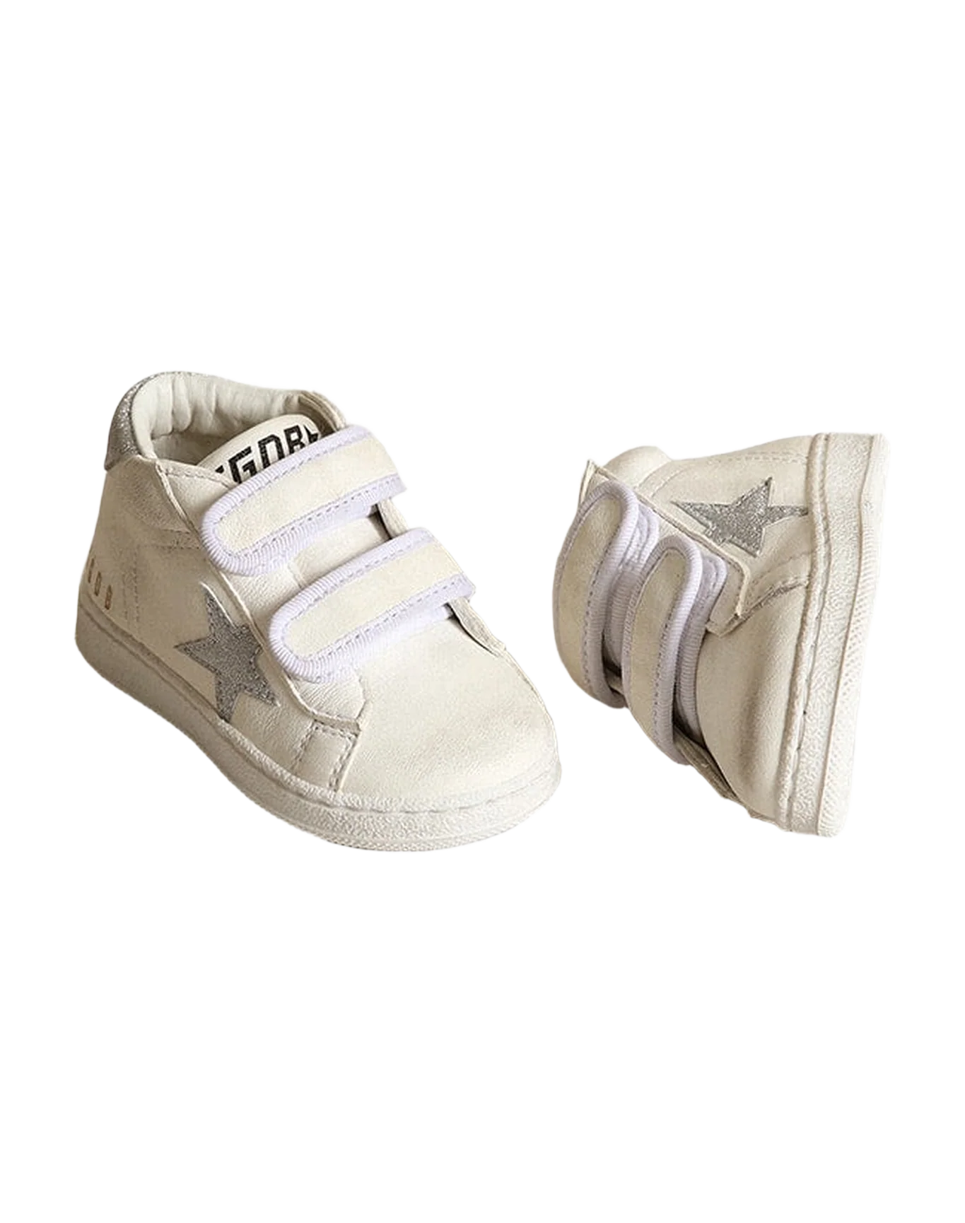 Kids | June Nappa Leather with Silver Glitter Star & Heel Tab | White x Silver - Image 8